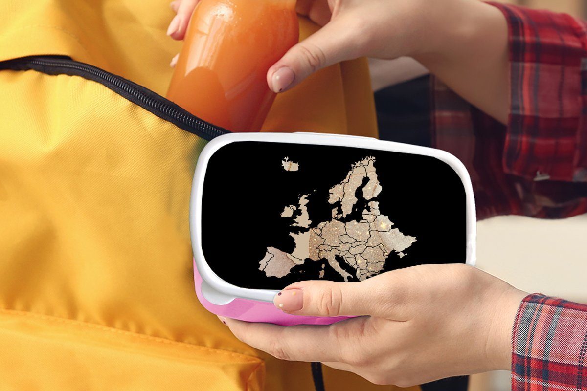 MuchoWow Lunchbox Karte - Brotdose Kunststoff Snackbox, Brotbox (2-tlg), für Erwachsene, - Mädchen, rosa Glitzer, Kinder, Europa Kunststoff