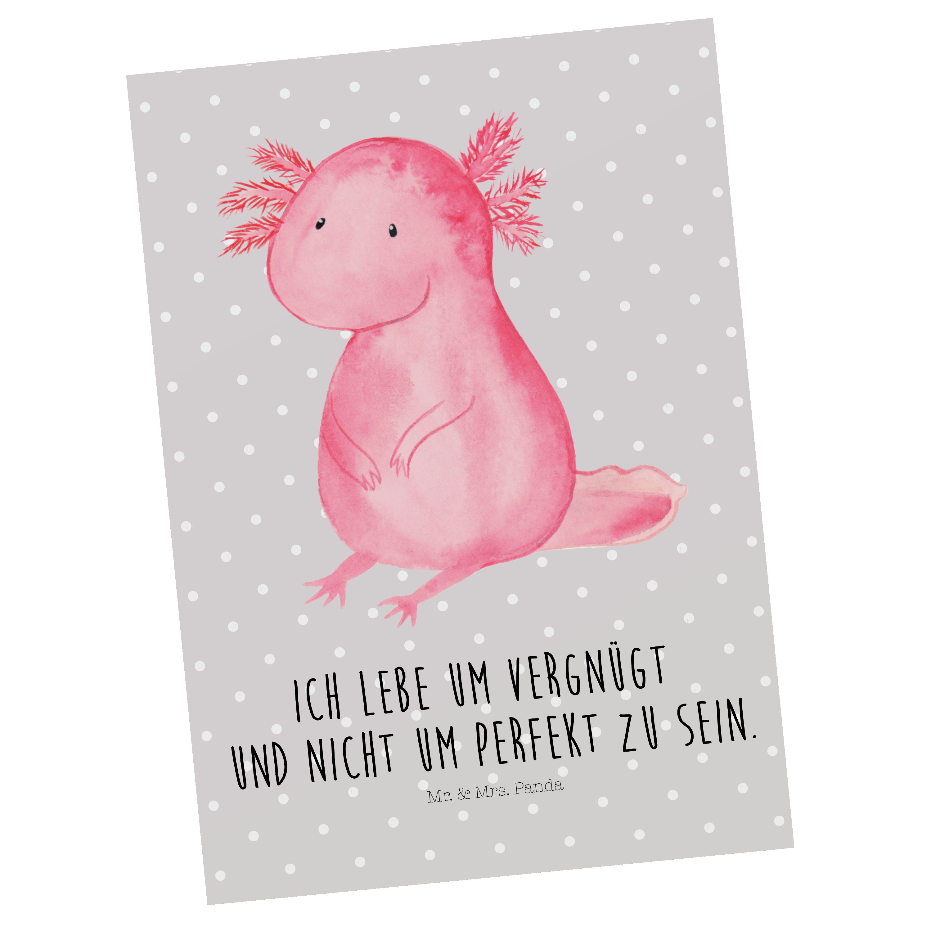 Mr. & Mrs. Panda Postkarte Axolotl - Grau Pastell - Geschenk, Ansichtskarte, Molch, Geburtstagsk