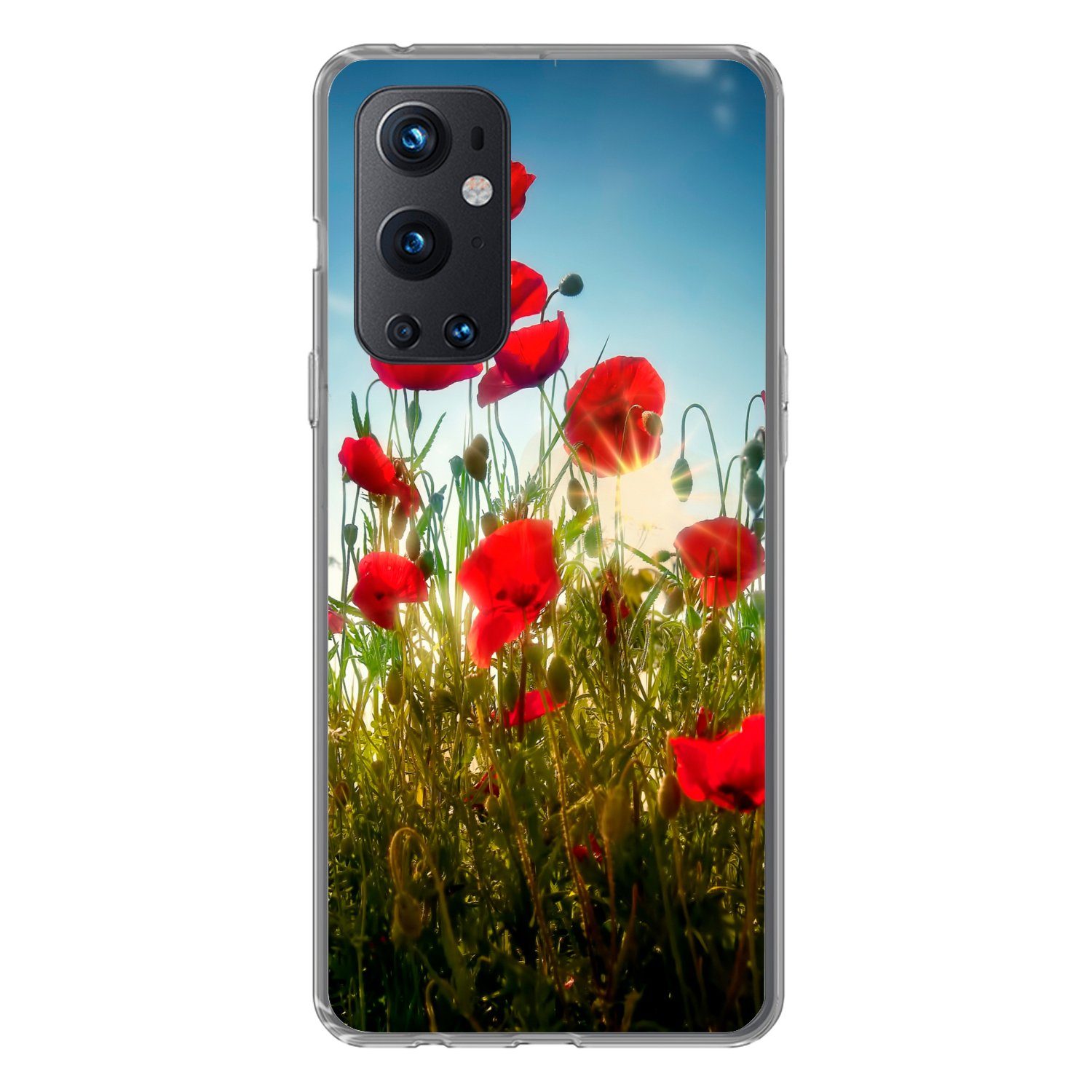 MuchoWow Handyhülle für OnePlus 9 Pro Mohnblumen - Toskana - Sonne - Rot - Blau, Phone Case, Silikon, Schutzhülle Dünn