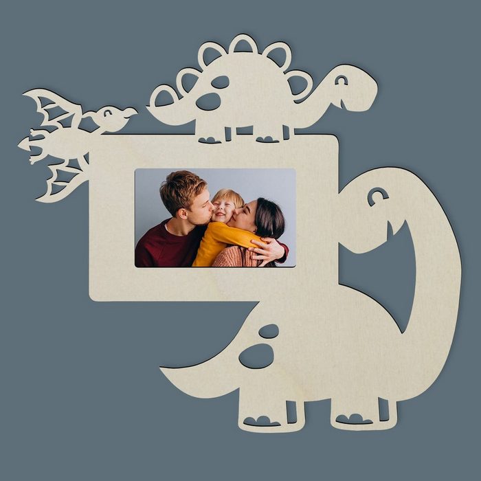 Namofactur Bilderrahmen Dinosaurier Fotorahmen aus Holz Bilderrahmen Dino Geschenk Kinder für 1 Bilder