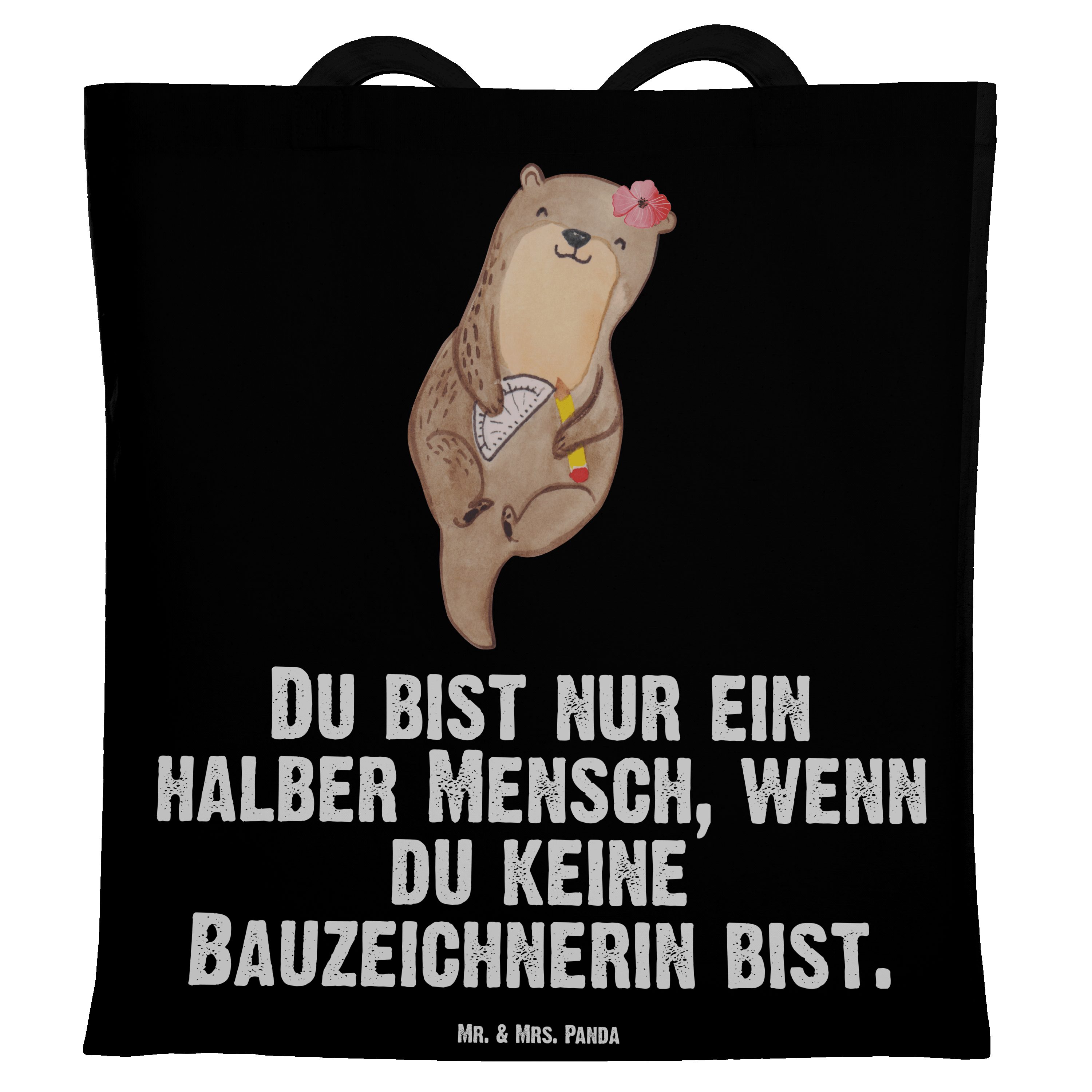 Beuteltasche, Geschenk, Herz Schwarz & Sch Mrs. Mr. (1-tlg) - - Bauzeichnerin Danke, Tragetasche Panda mit