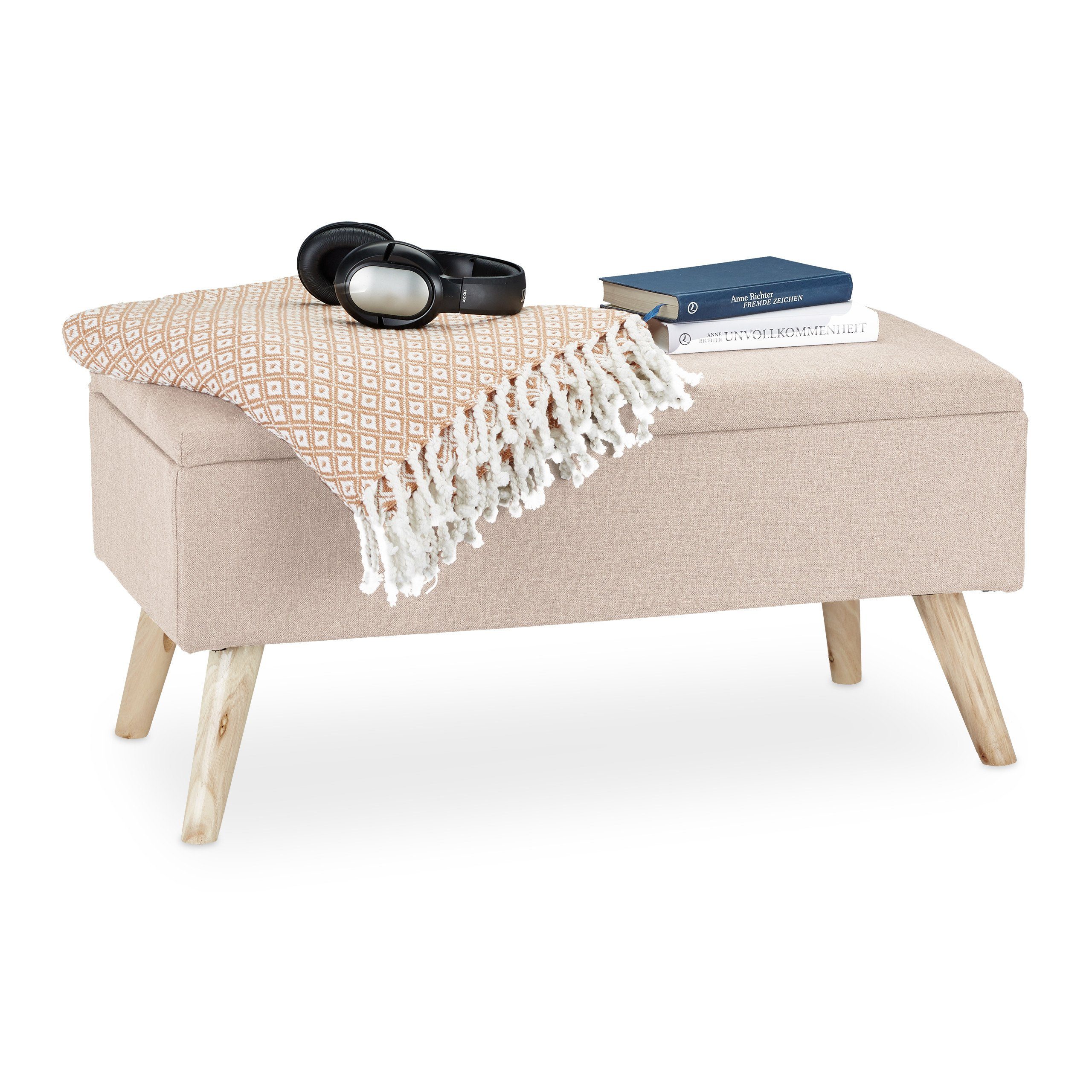 relaxdays Polsterbank Gepolsterte Sitzbank mit Stauraum, Beige