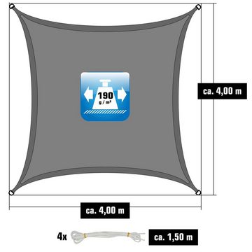 AMANKA Sonnensegel UV Sonnensegel Wasserdicht 4x4 - Viereckig - Grau, Sonnenschutz Garten Terrasse