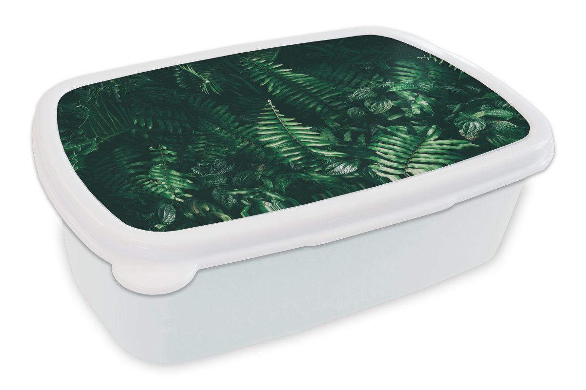 und Natur Kunststoff, - Brotdose, MuchoWow Kinder für Mädchen - und Blätter weiß - Pflanzen, - für Erwachsene, Tropisch Lunchbox (2-tlg), Dschungel Jungs Brotbox