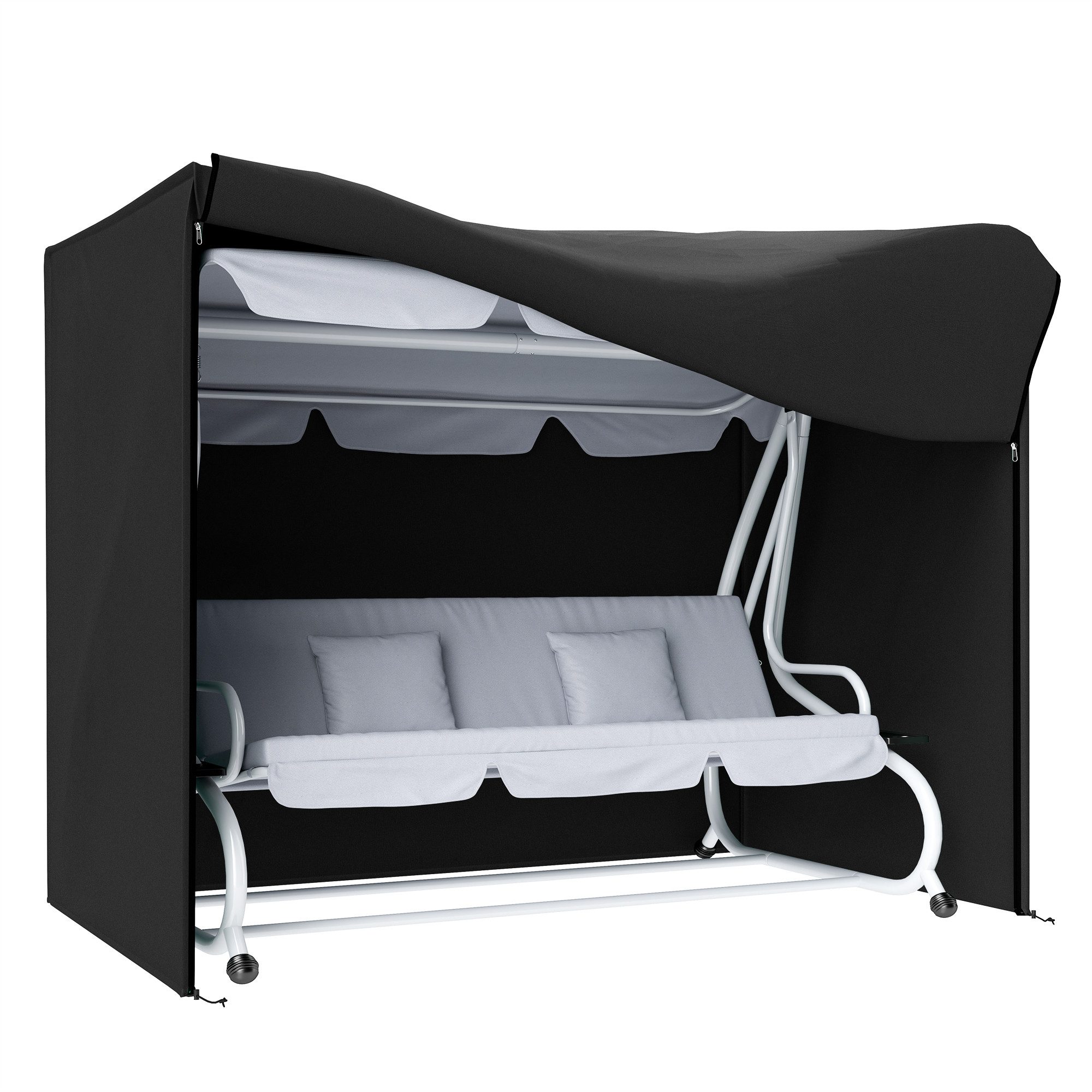 Outsunny Gartenmöbel-Schutzhülle Hollywoodschaukel Abdeckung mit UV-Schutz (Schutzhülle für Gartenschaukel, 1-St., Abdeckhaube), Oxford, Schwarz, 220 x 125 x 172 cm