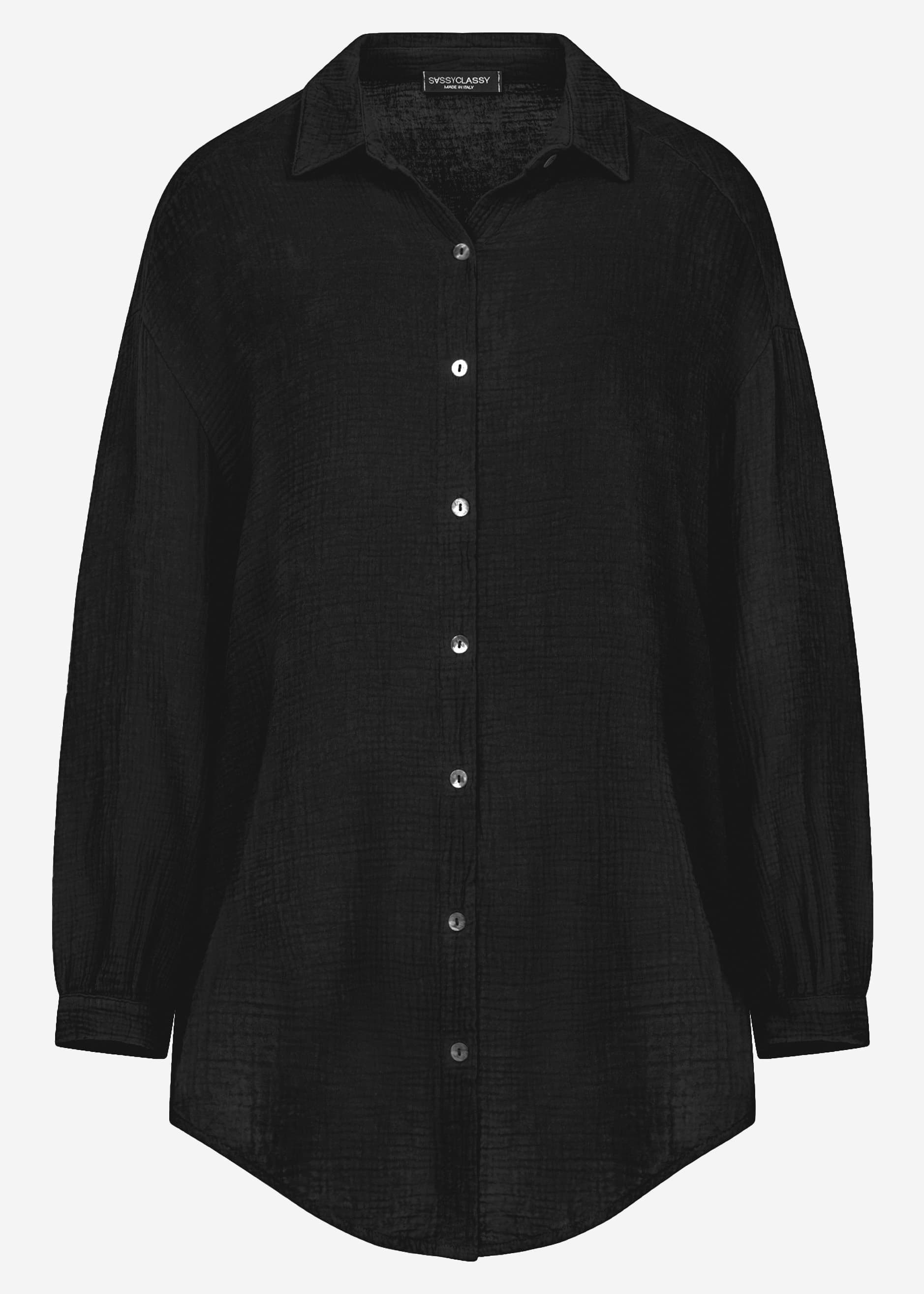 SASSYCLASSY Longbluse Oversize Musselin Bluse Damen günstig online kaufen