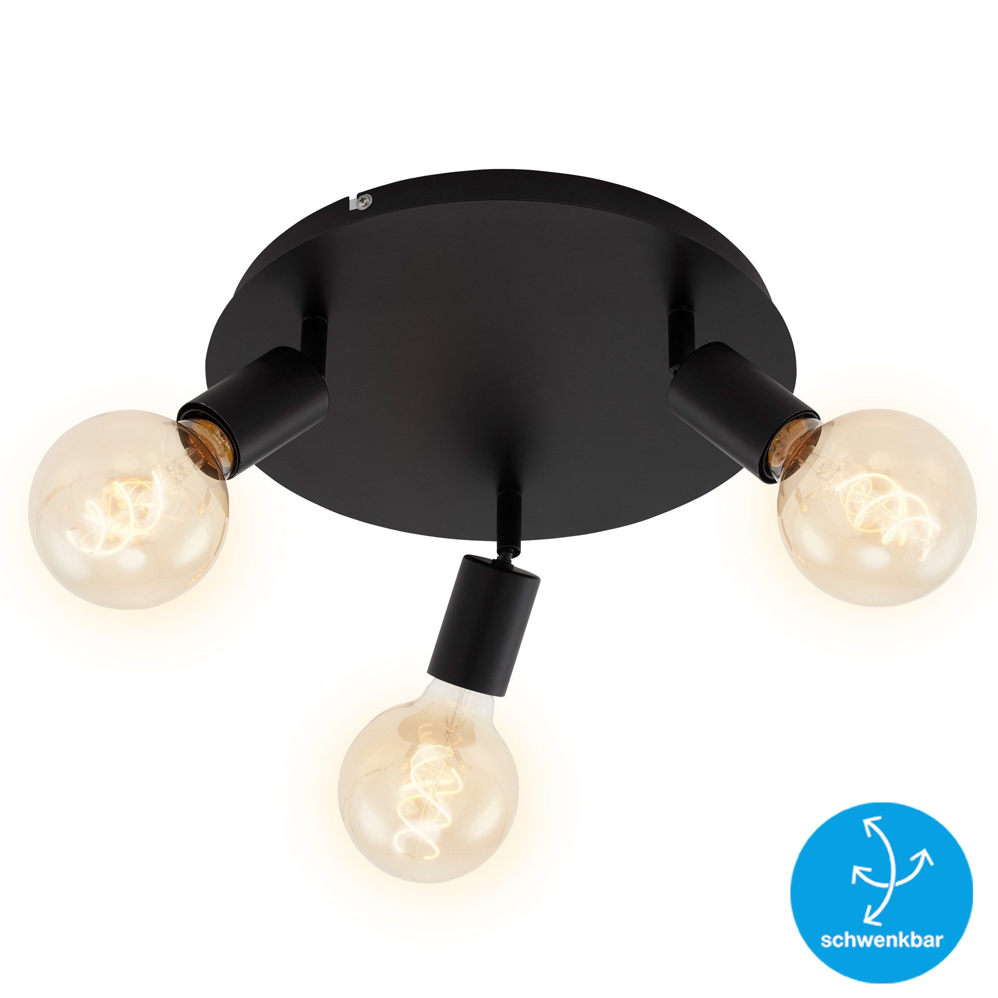 Briloner Leuchten Deckenleuchte Deckenlampe Extra-Warmweiß Wohnzimmer Flur, ohne Leuchtmittel, 2700K - Extra - Warmweiß, Deckenlampe, 27,5x10x10,5cm, Schwarz, max.60W, E27, Wohnzimmer, Flur
