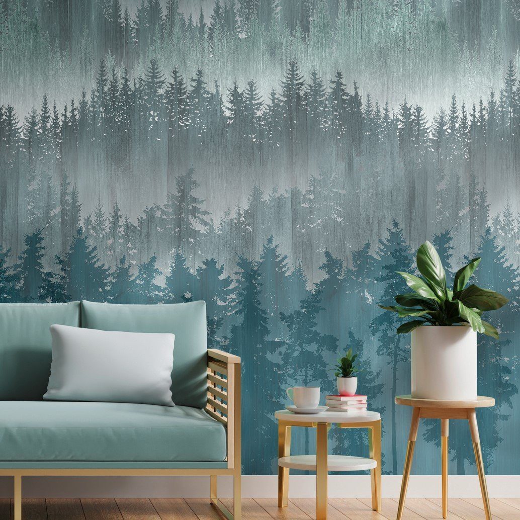 A.S. Creation Fototapete Wald 1,59 m x 2,8 m Blau-Grau FSC® günstig online kaufen