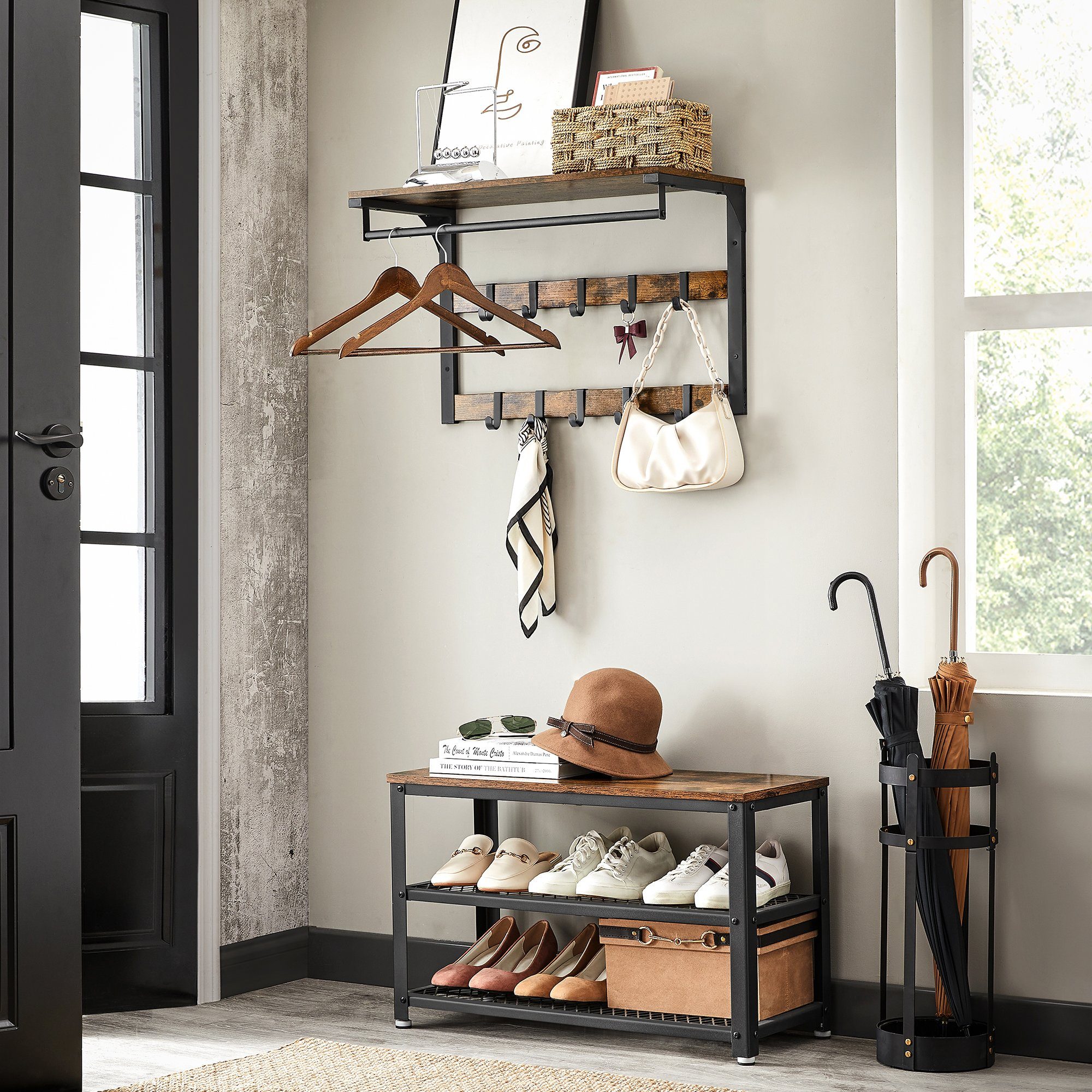 VASAGLE Wandgarderobe, Wandregal, mit Haken, 65 günstig online kaufen