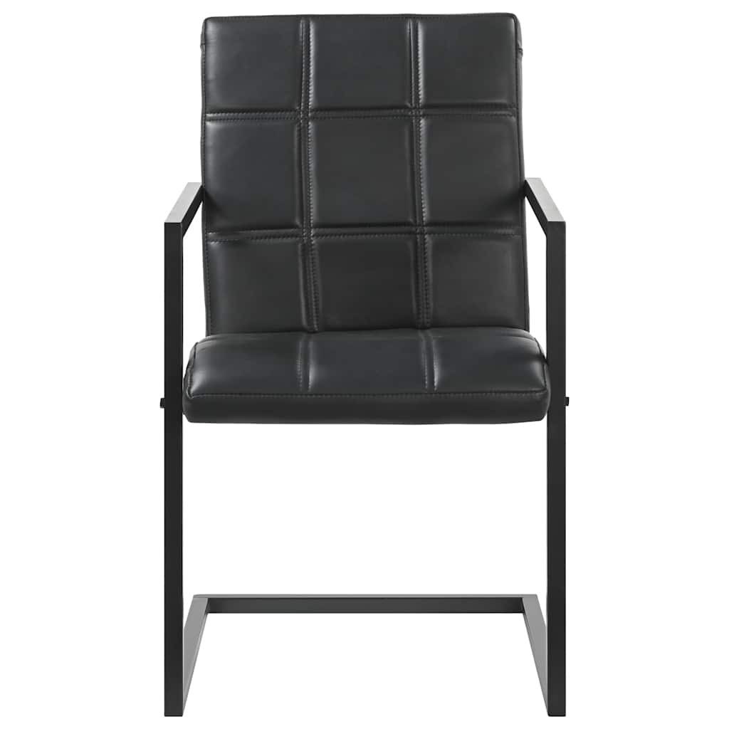 vidaXL Esszimmerstuhl Freischwinger 2 Stk. Schwarz Echtleder (2 St)