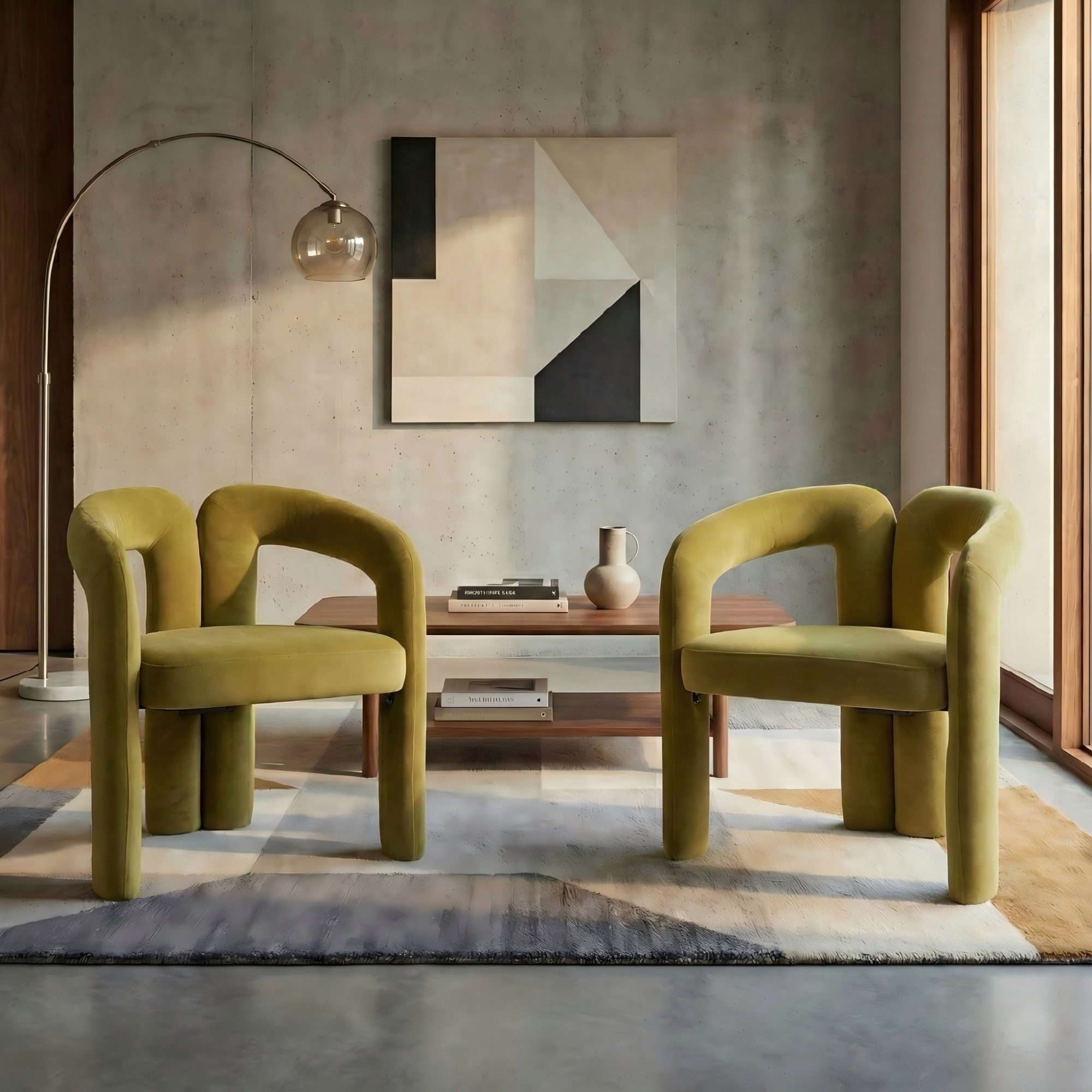 LVHOM Armlehnstuhl M-Form Freizeitstuhl, Bistrostuhl, Bürostuhl, Polsterstuhl, Besucherstuhl (runde Sessel mit breiter Polsterung, flauschiger Stoffstuhl, 2 St), für Esszimmer, Wohnzimmer, Büro, Schlafzimmer, Wartezimmer, Lobbys