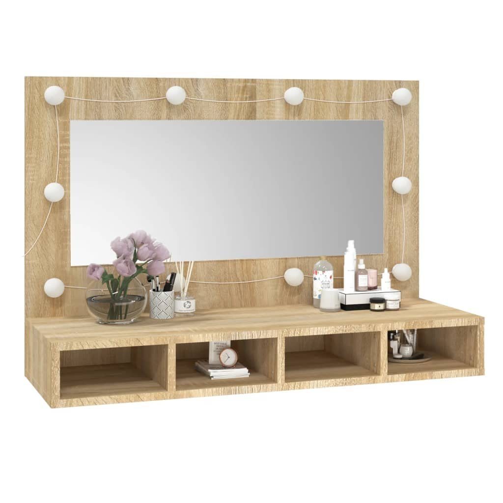 (1-St) Eiche cm Sonoma 90x31,5x62 Sonoma-Eiche vidaXL Spiegelschrank mit LED Badezimmerspiegelschrank