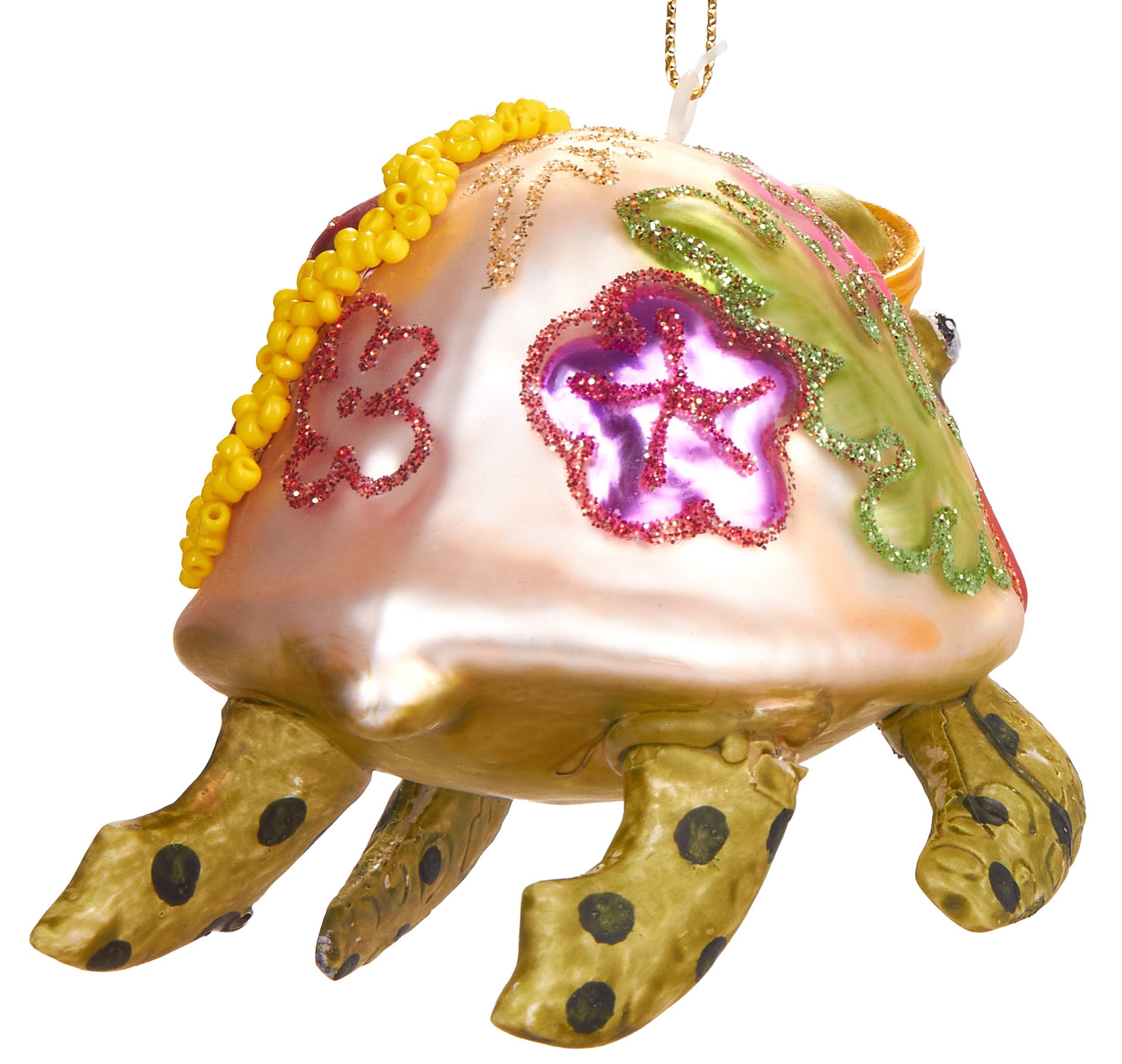 Weihnachtsschmuck-Anhänger Hut, Christbaumschmuck Mundgeblasene 11 cm Weihnachtskugel Glas, aus mit handbemalt BRUBAKER Schildkröte - tierischer