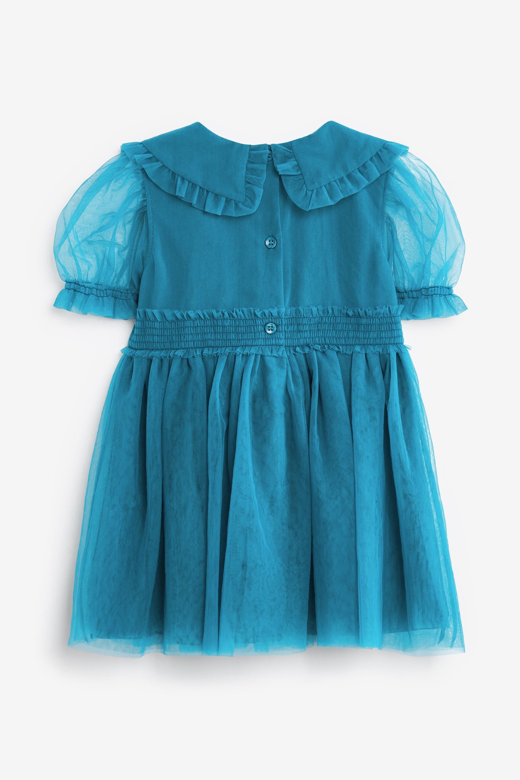 Next Partykleid Teal Netzstoff-Kleid mit Kragen Blue (1-tlg) verziertem
