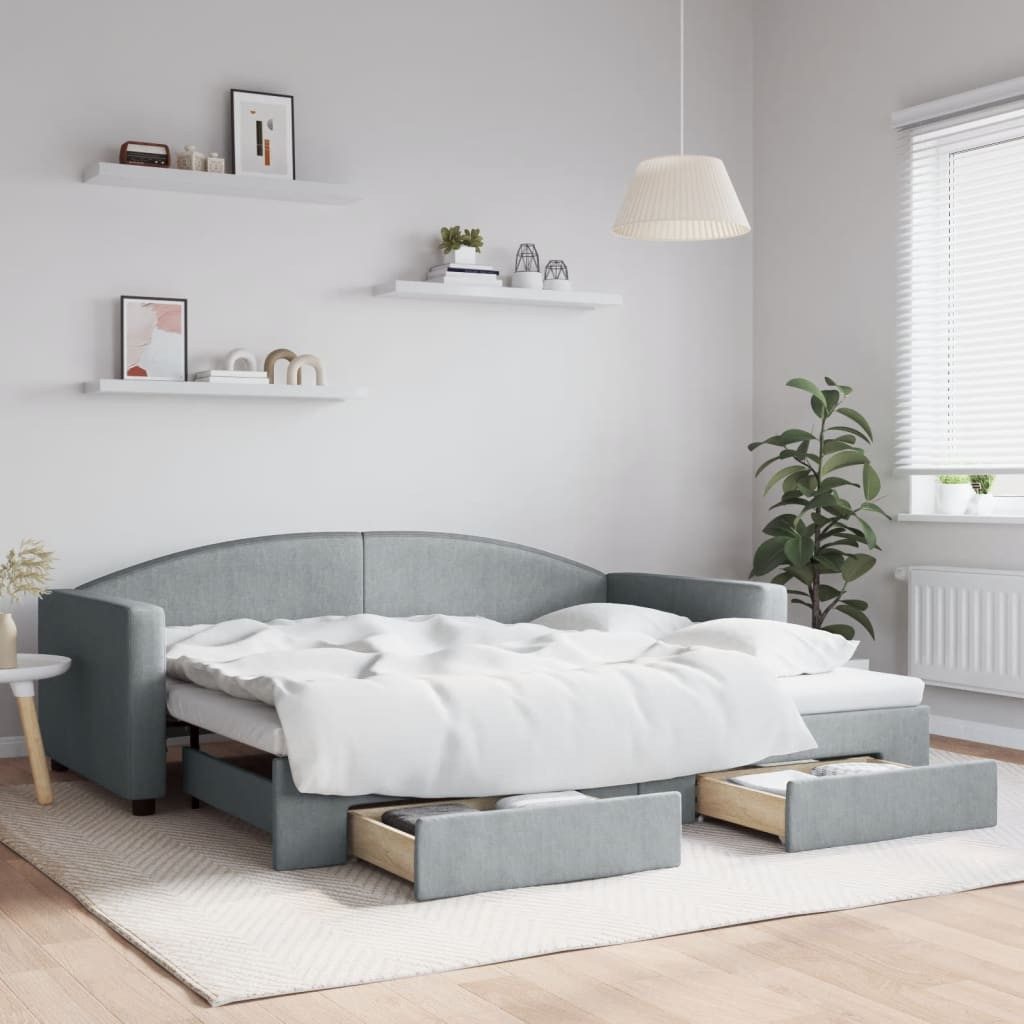 vidaXL Gästebett 90 x 200 cm Gästebett Tagesbett Ausziehbar mit Schubladen Hellgrau 90x