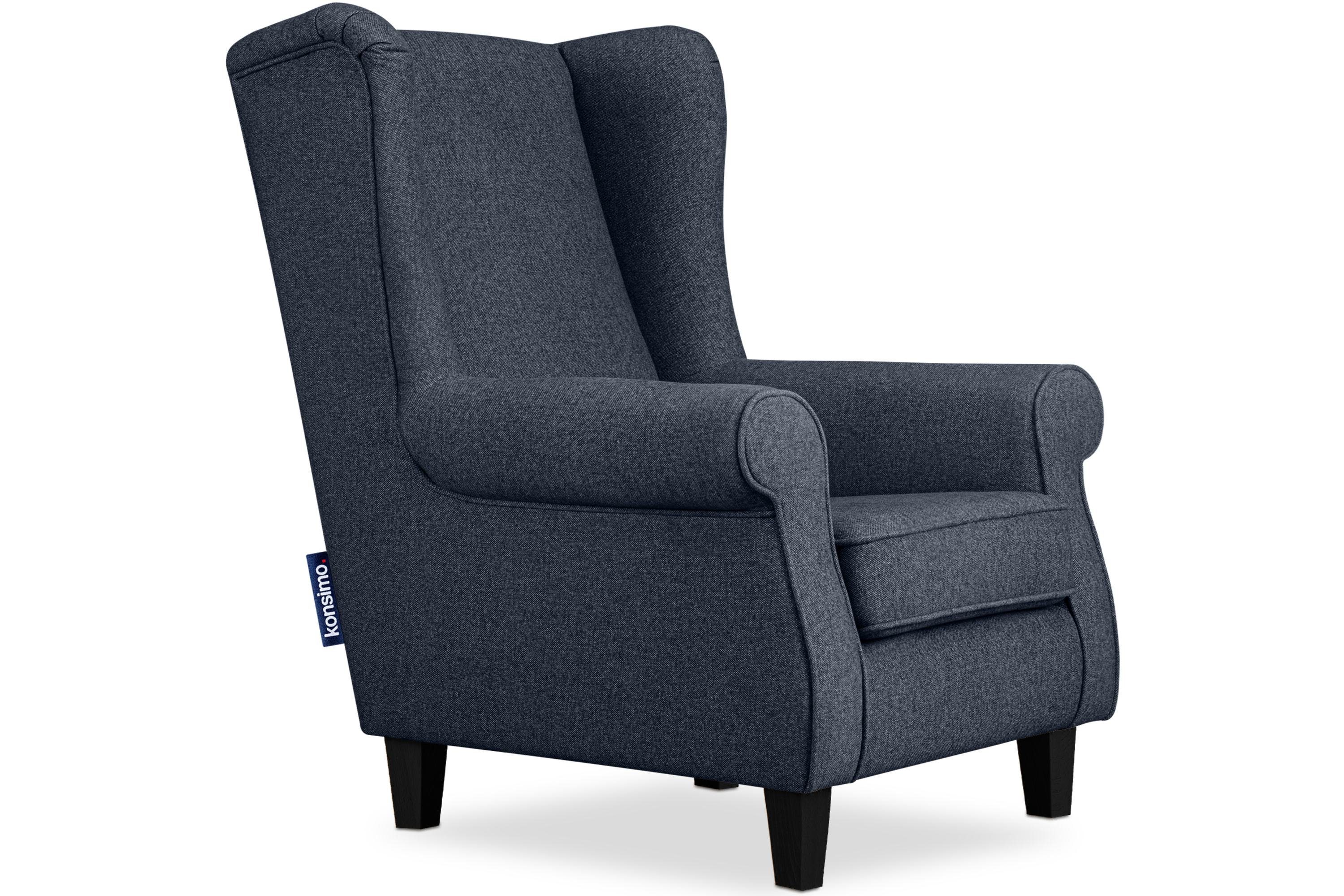 KONSIMO® Ohrensessel MILES Gepolsterter Sessel, mit Armlehnen, Massivholzbeine