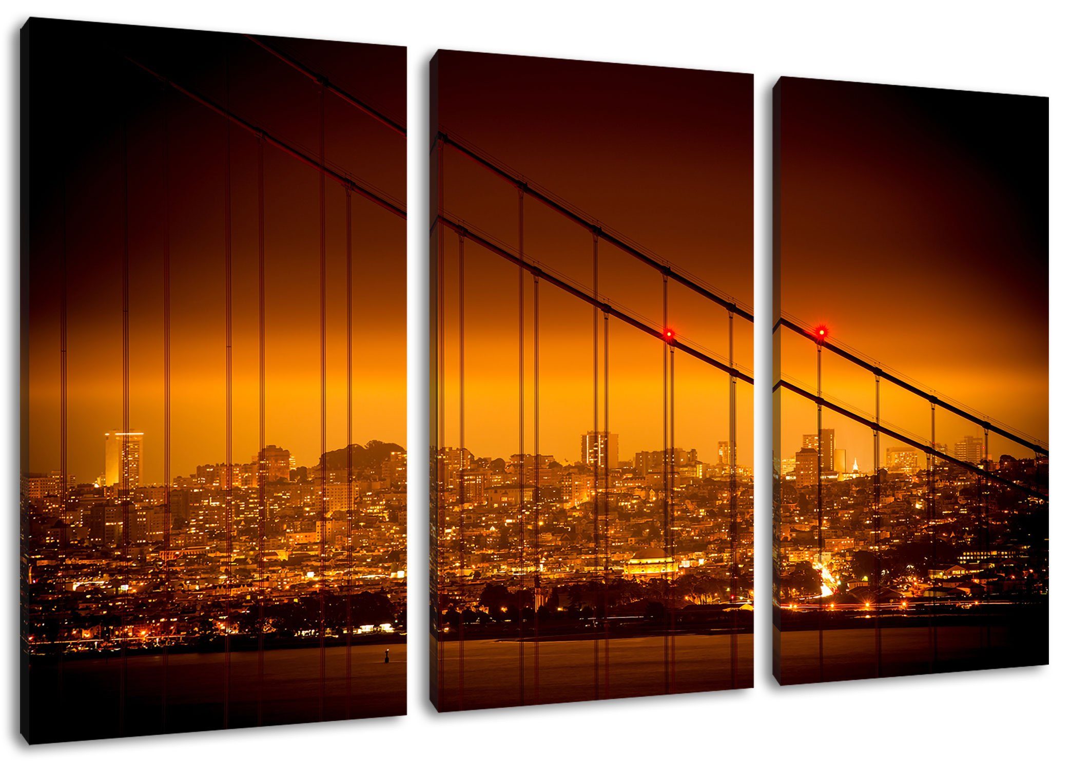 (120x80cm) Skyline San bespannt, Leinwandbild inkl. (1 Francisco Leinwandbild Zackenaufhänger San St), Pixxprint Skyline, fertig Francisco 3Teiler