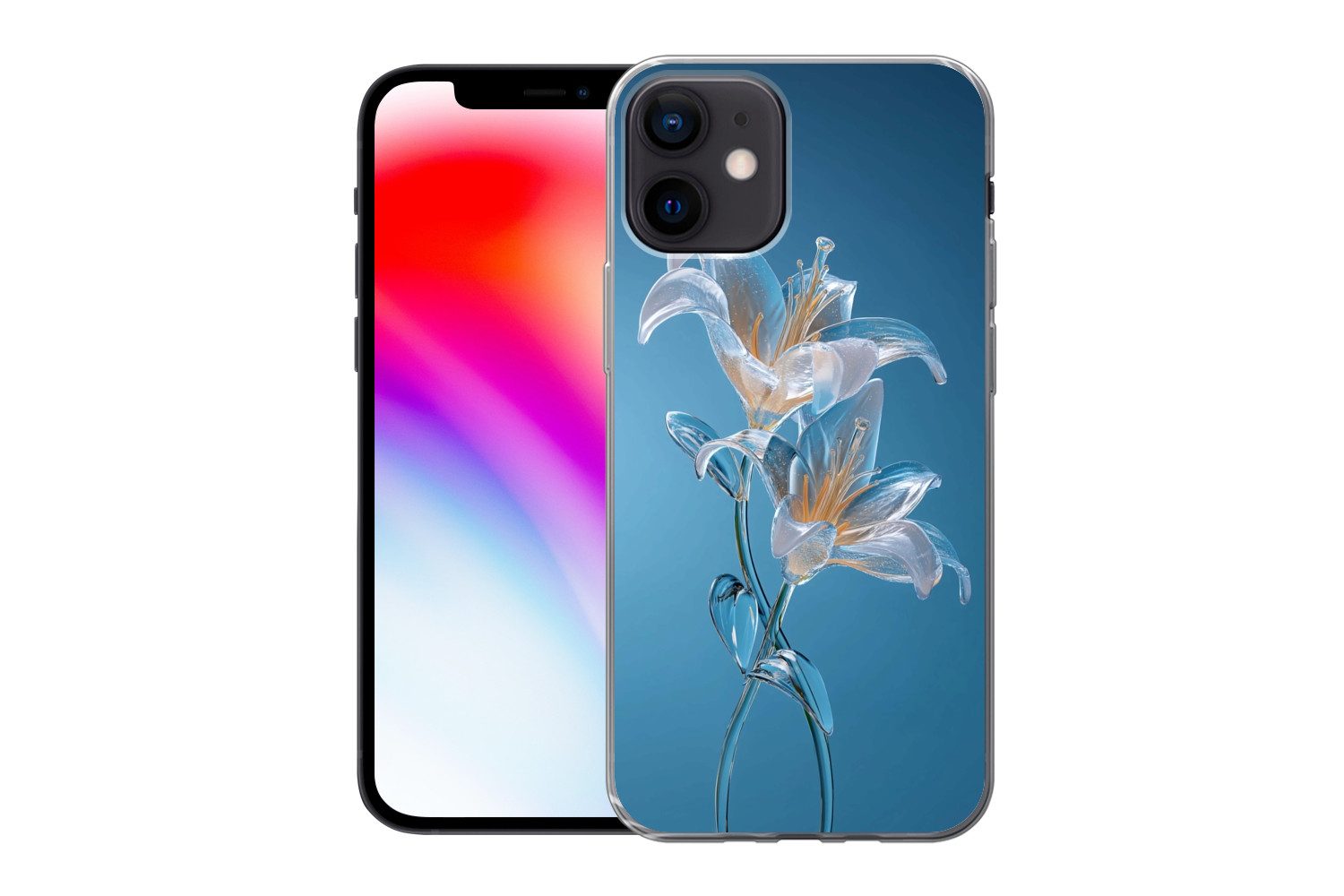 MuchoWow Handyhülle für Apple iPhone 12 Lilien - Blau - Gläser, Smartphone-Bumper, Print, Handy Schutzhülle Dünn