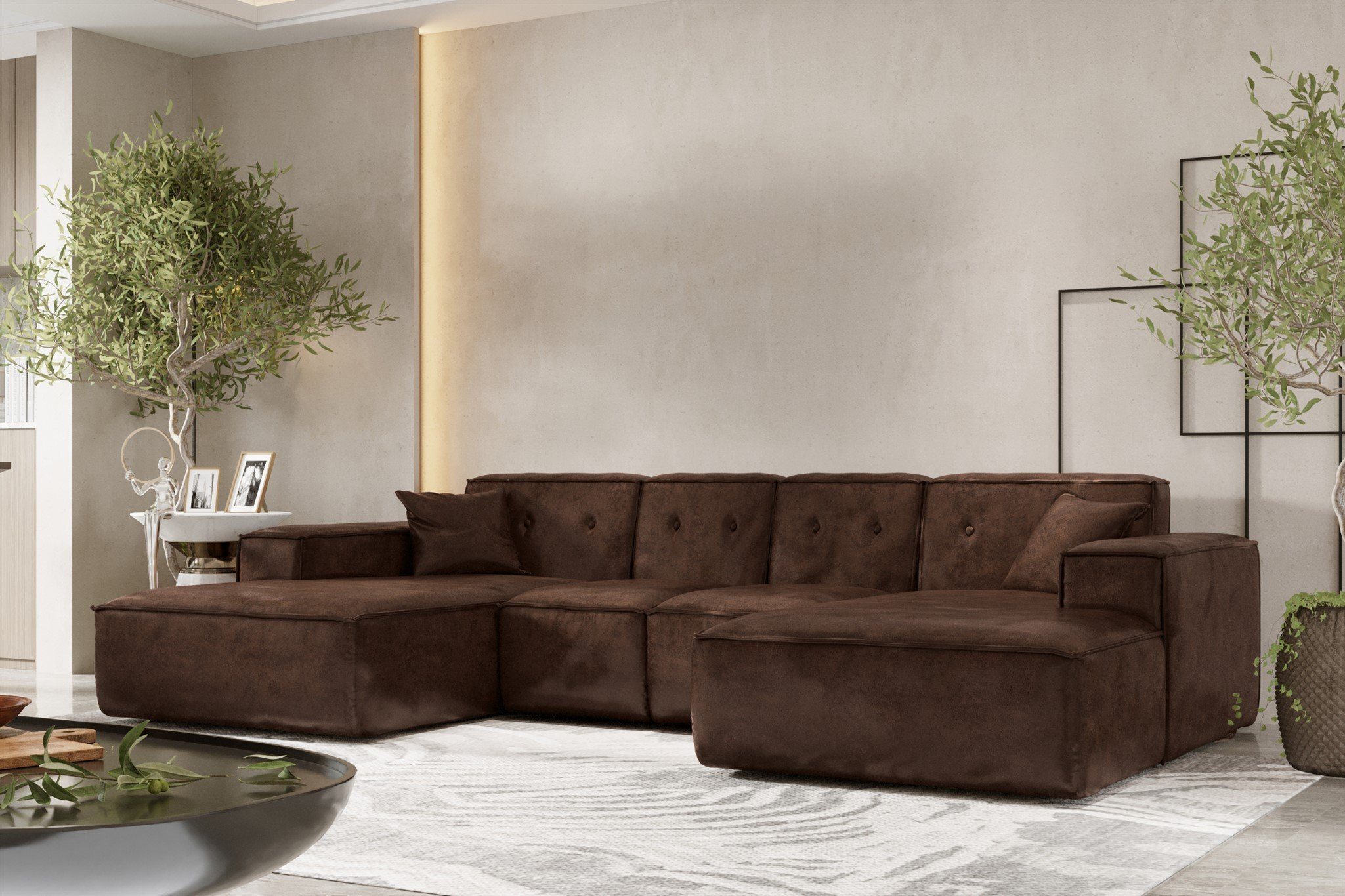 Fun Möbel Wohnlandschaft Sofa U-Form CESINA XS Vintage Look, inkl. 2 Zierkissen, Rundumbezug