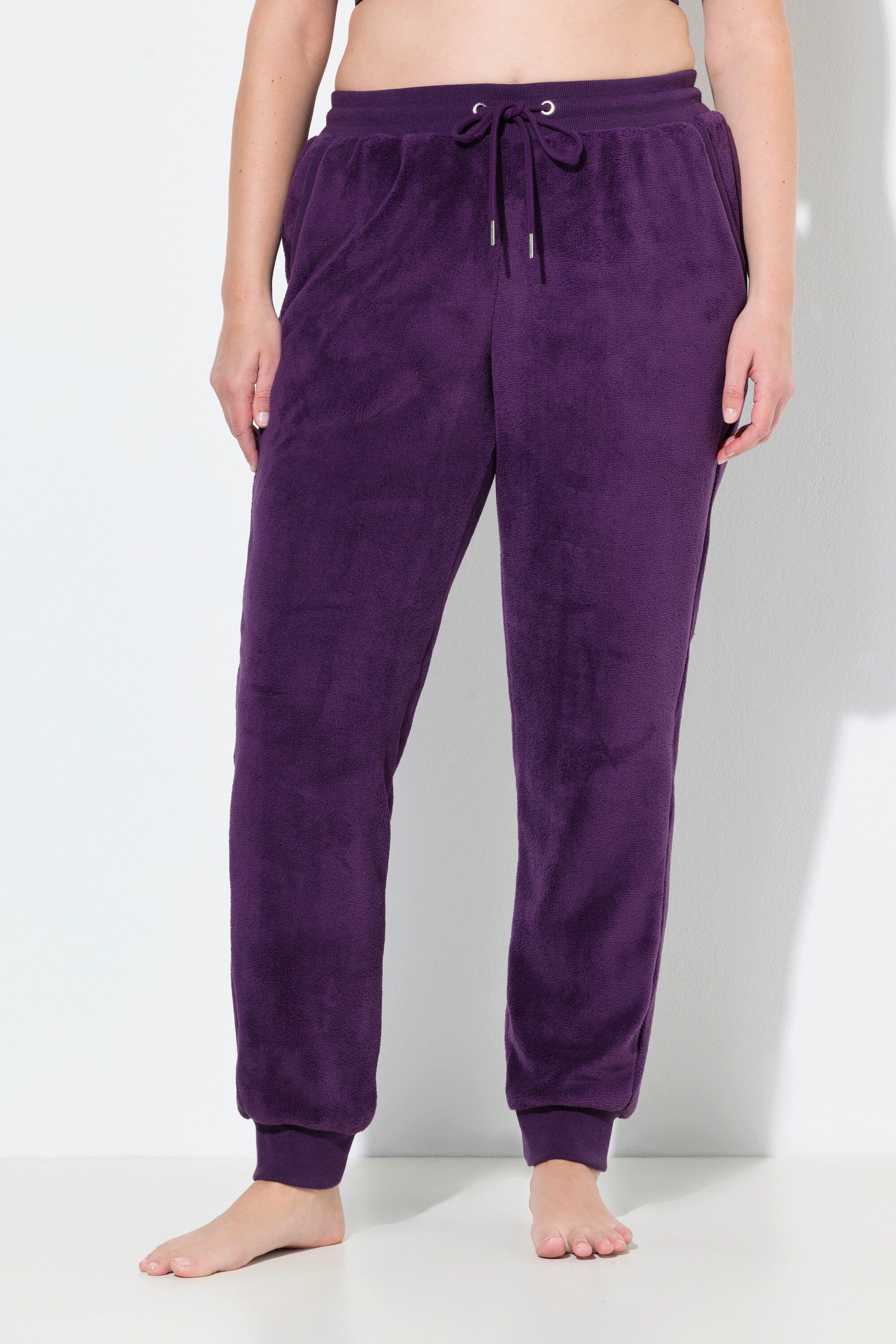 Ulla Popken Homewearhose Homewear-Hose Plüsch Elastikbund Bindeband günstig online kaufen