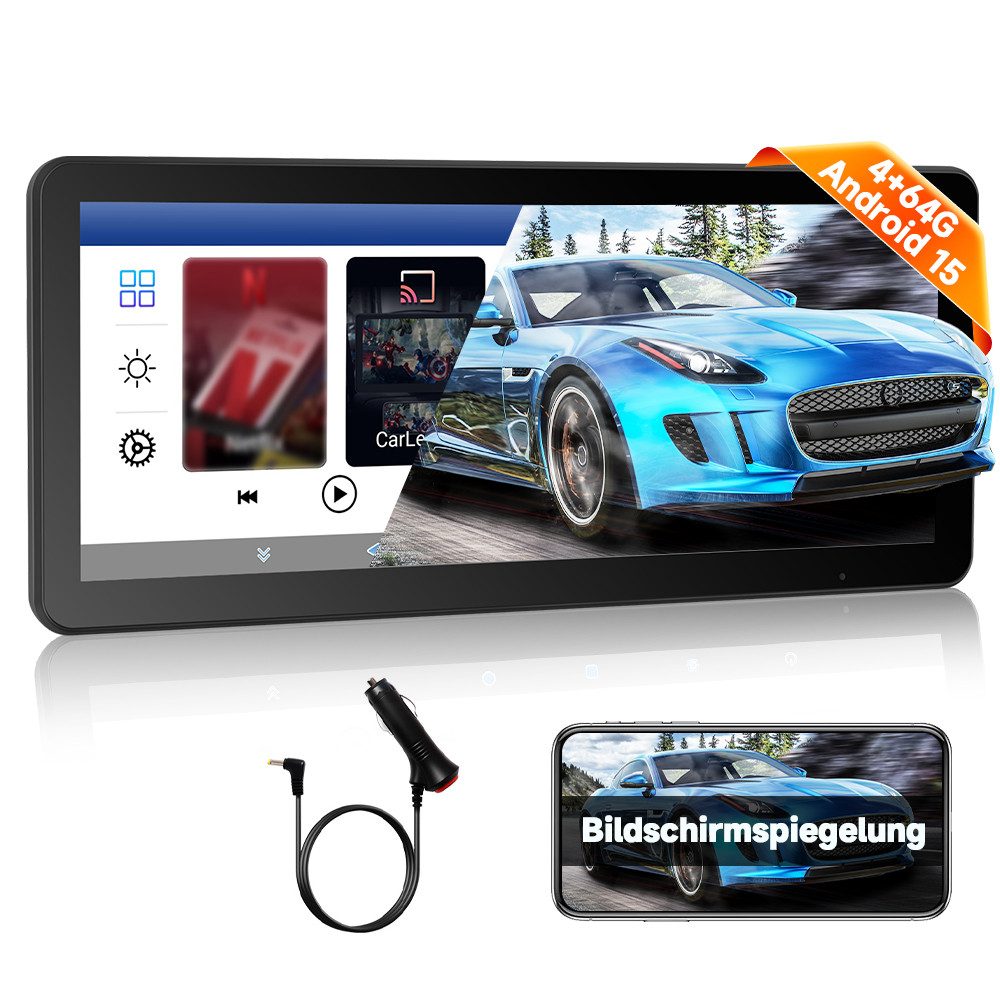 Hikity Auto-Kopfstützenmonitor 12,3-Zoll Android 15.0 mit Spiegelung Dashcam (4GB+64GB, WIFI, Online-Video-Wiedergabe)