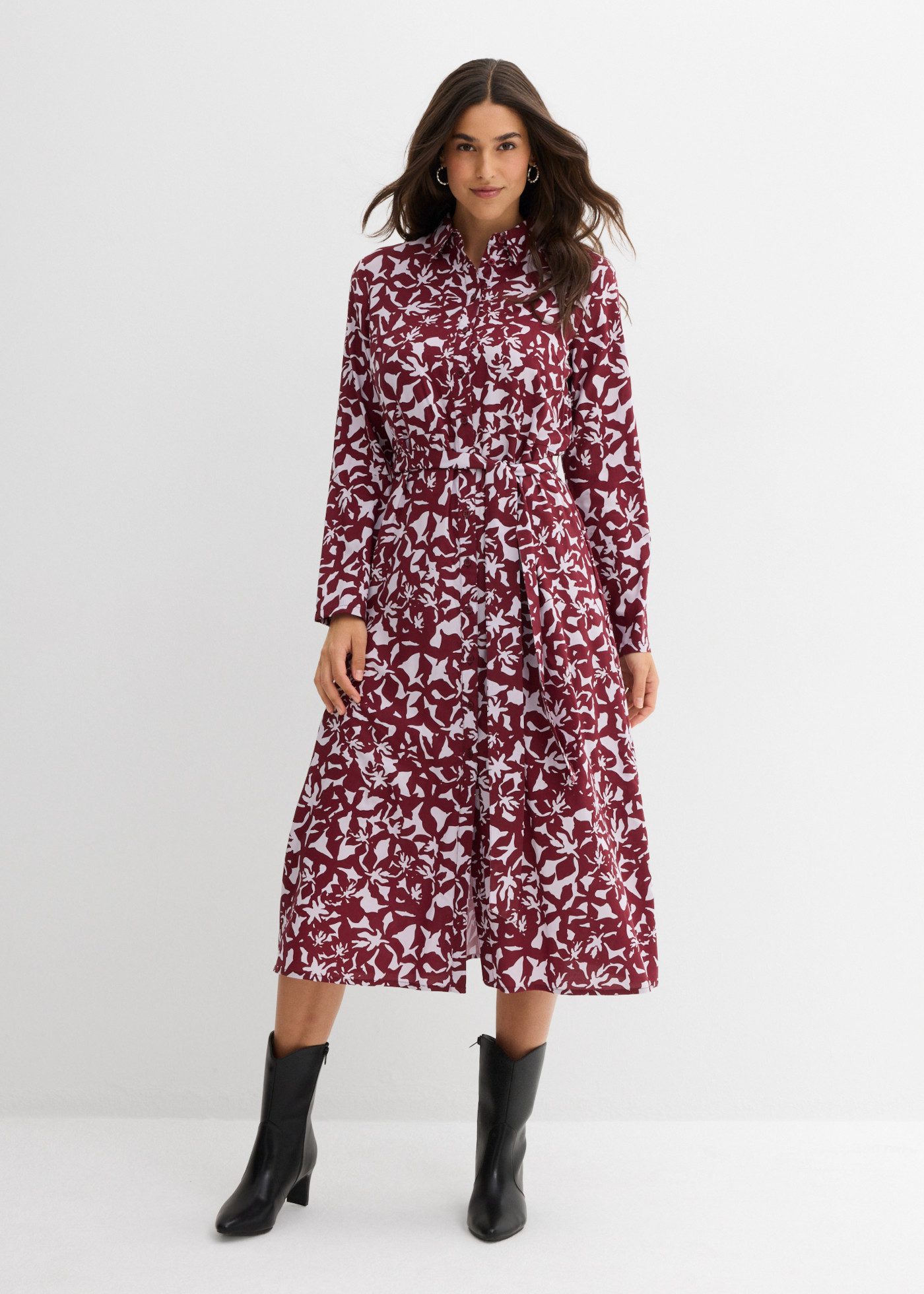bonprix Hemdblusenkleid mit Hemdblusenkragen, aus Viskose, taillierte Passform, im Casual-Stil