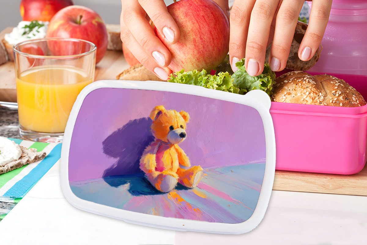 MuchoWow Lunchbox Teddybär - Schatten - Pinselstriche - Lila, Kunststoff, (2-tlg), Brotdosen, Lunch Box, Brotbox für Kinder und Erwachsene
