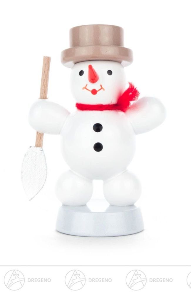 Dregeno Erzgebirge Schneemann Weihnachtliche Miniatur Schneemann mit Spaten Höhe ca 6 cm NEU, mit Spaten und Mütze