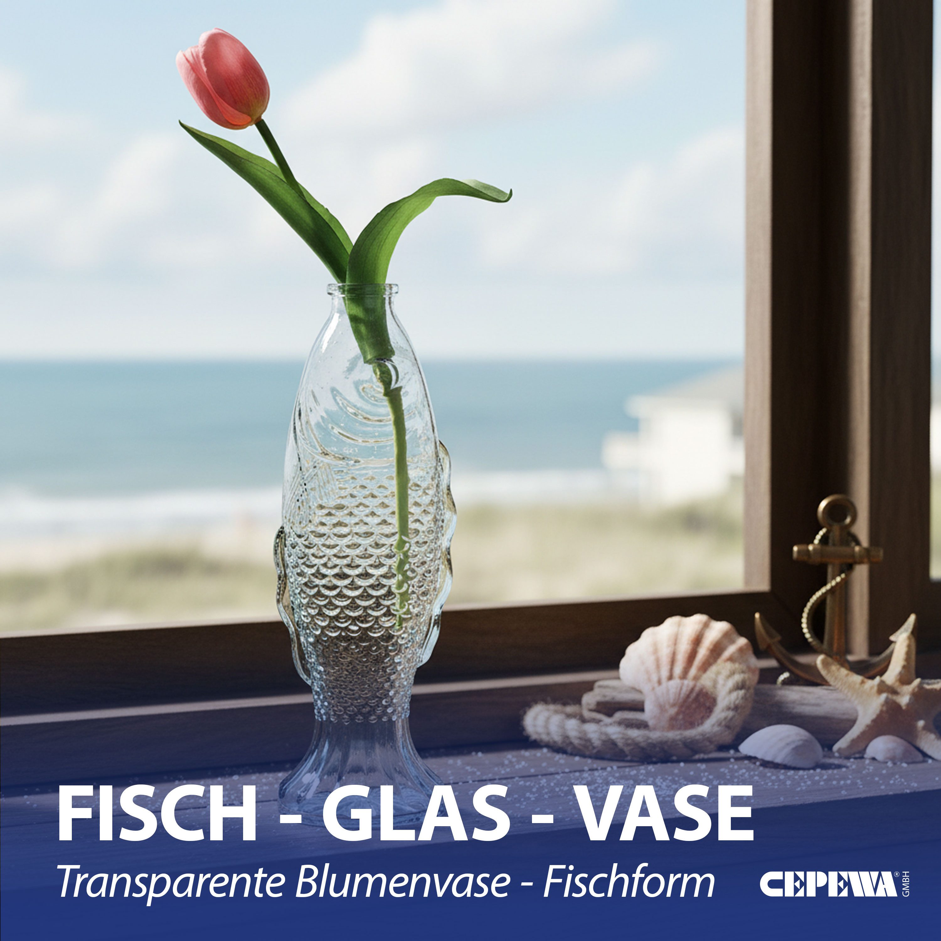CEPEWA Dekovase Vase Fisch 'CrystalFish' 8,5x26,5cm Glas transparent Blumenvase
