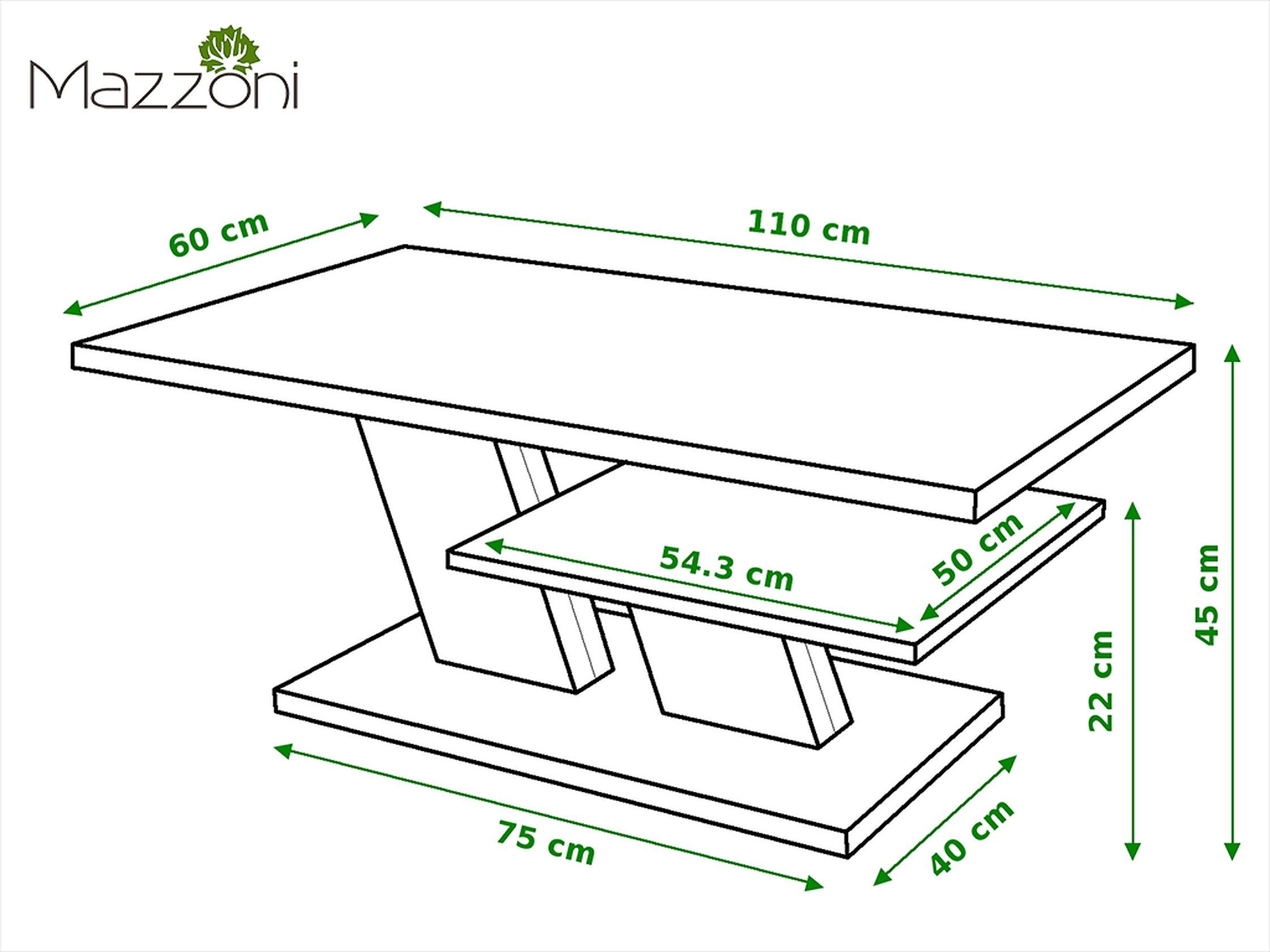 Mazzoni Couchtisch Cliff Hochglanz 110x60x45cm Wohnzimmertisch Weiß Tisch