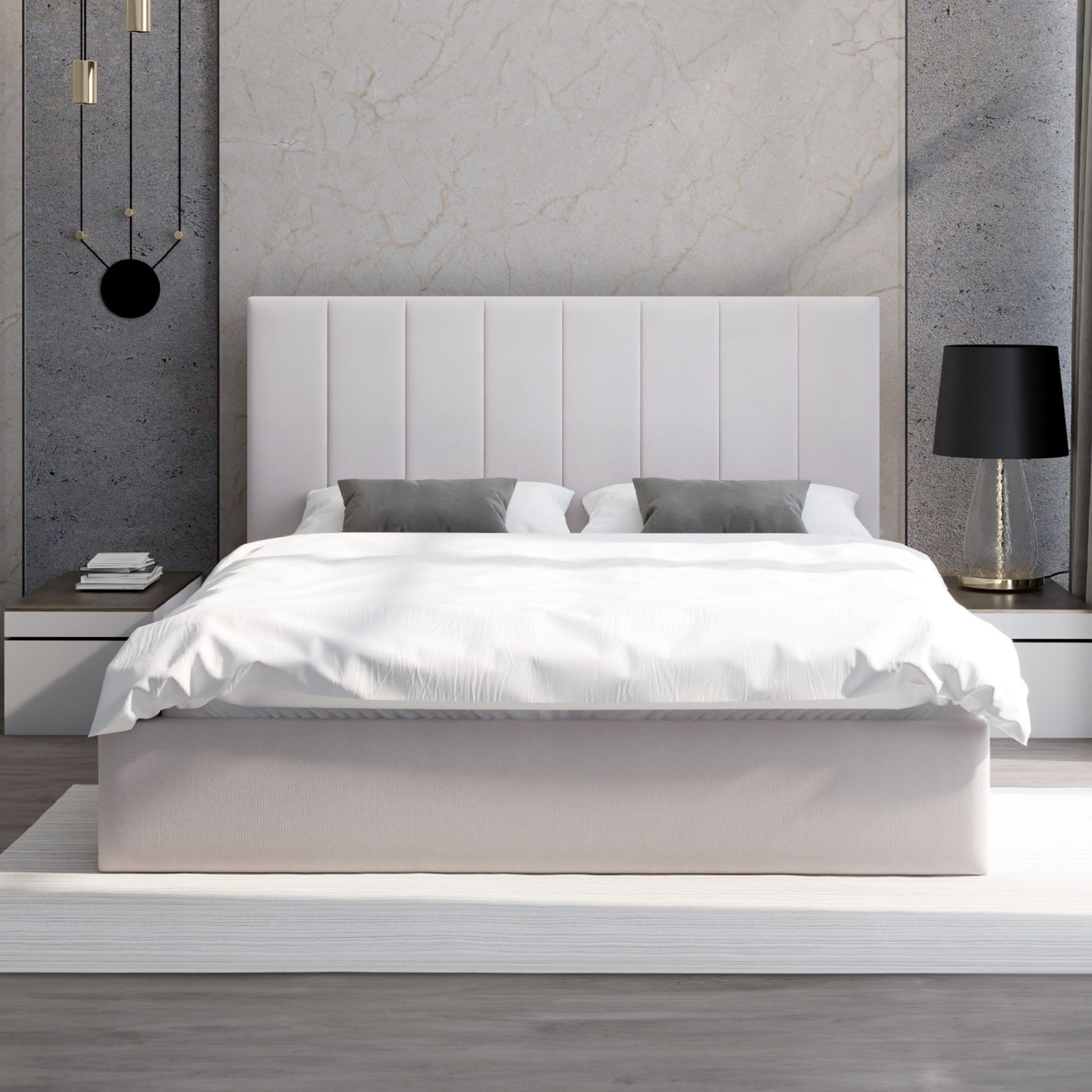 FDM Polsterbett OSKAR modern mit Bettkasten MADE IN EU - mit hochwertigem Paris Bezug (verfügbar 90x200 120x200 140x200 160x200 180x200cm, Bettrahmen, Bett, mit großen gepolsterten Kopfteil, mit Bettkasten zum aufklappen), Hebbarer Metallrahmen, Bettkasten, mit/ohne Matratze