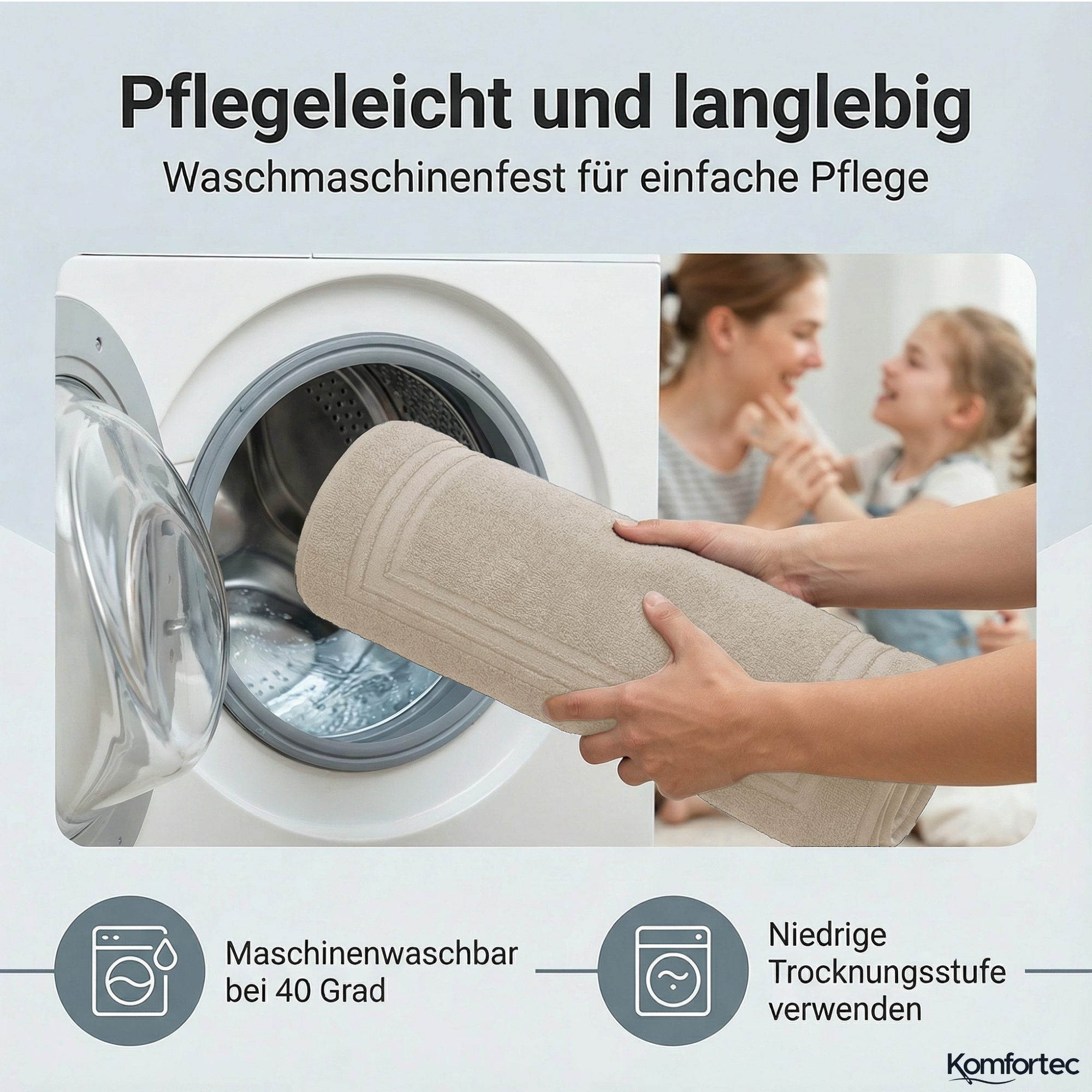Komfortec Badematte Badvorleger aus 100% Baumwolle, 50x70 cm Duschvorleger, Waschbar Duschmatte, Frottee, Rechteckig, 600 g/m², 2er Set, Saugfähig & Schnelltroc – Bild 4 von 5