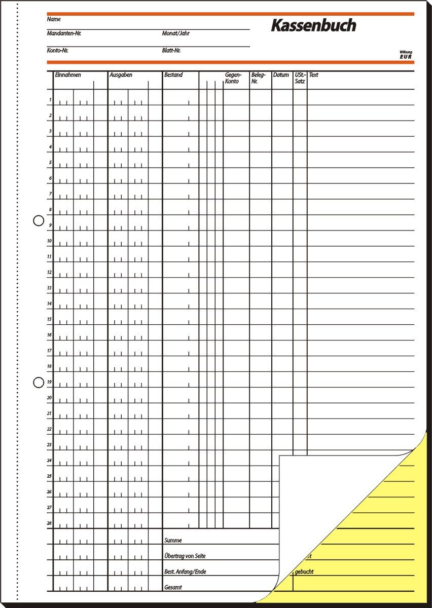 Formularblock Formularbuch Kassenbuch EDV A4 selbstdurchschreibend 2x40 Blatt.