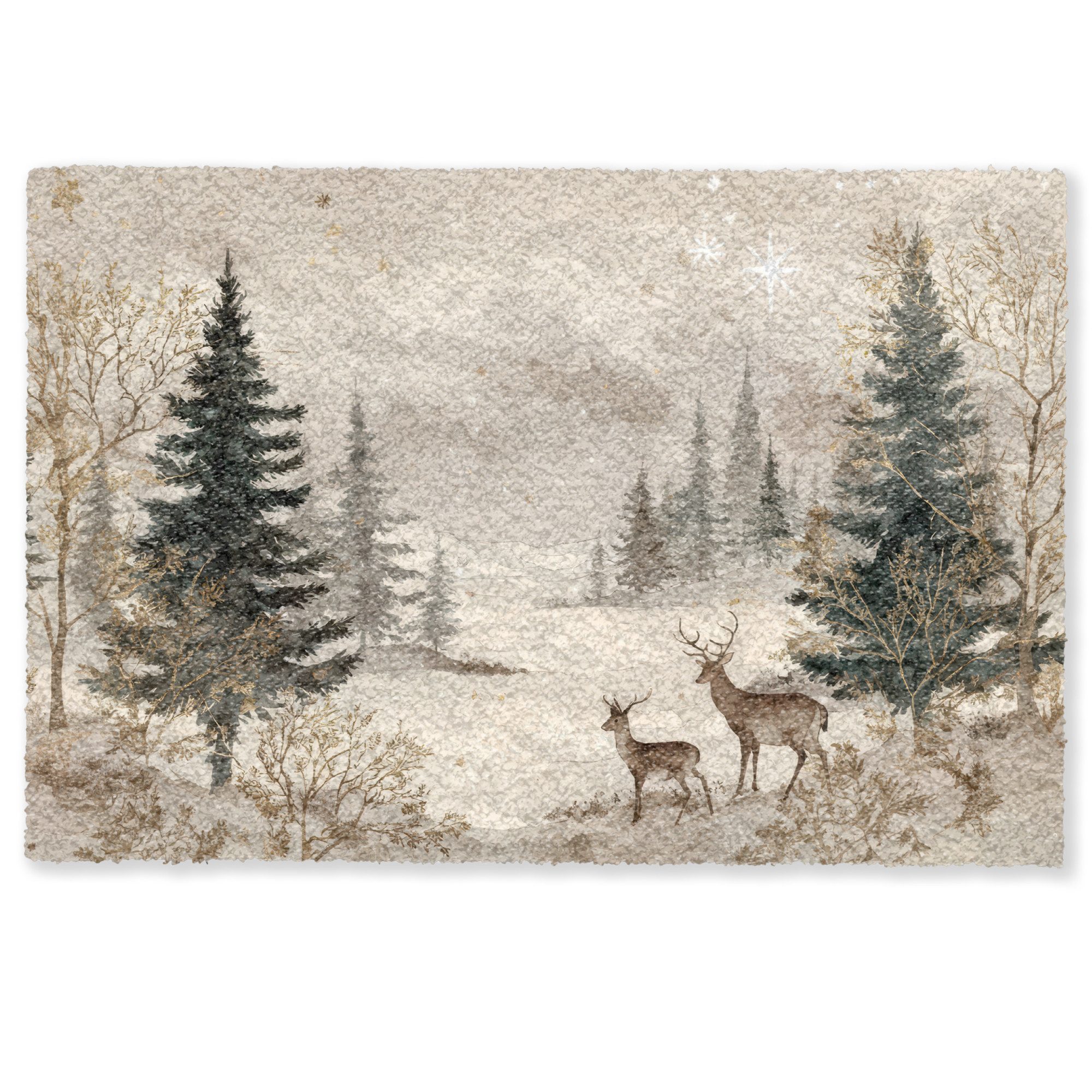 MuchoWow Fußmatte Wald - Hirsche - Winter - Schnee, Rechteckig, innen Schmu günstig online kaufen