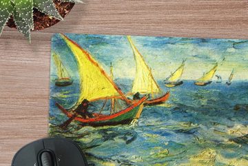 MuchoWow Gaming Mauspad Fischerboote auf See - Gemälde von Vincent van Gogh (1-St), Mousepad mit Rutschfester Unterseite, Gaming, 40x40 cm, XXL, Großes