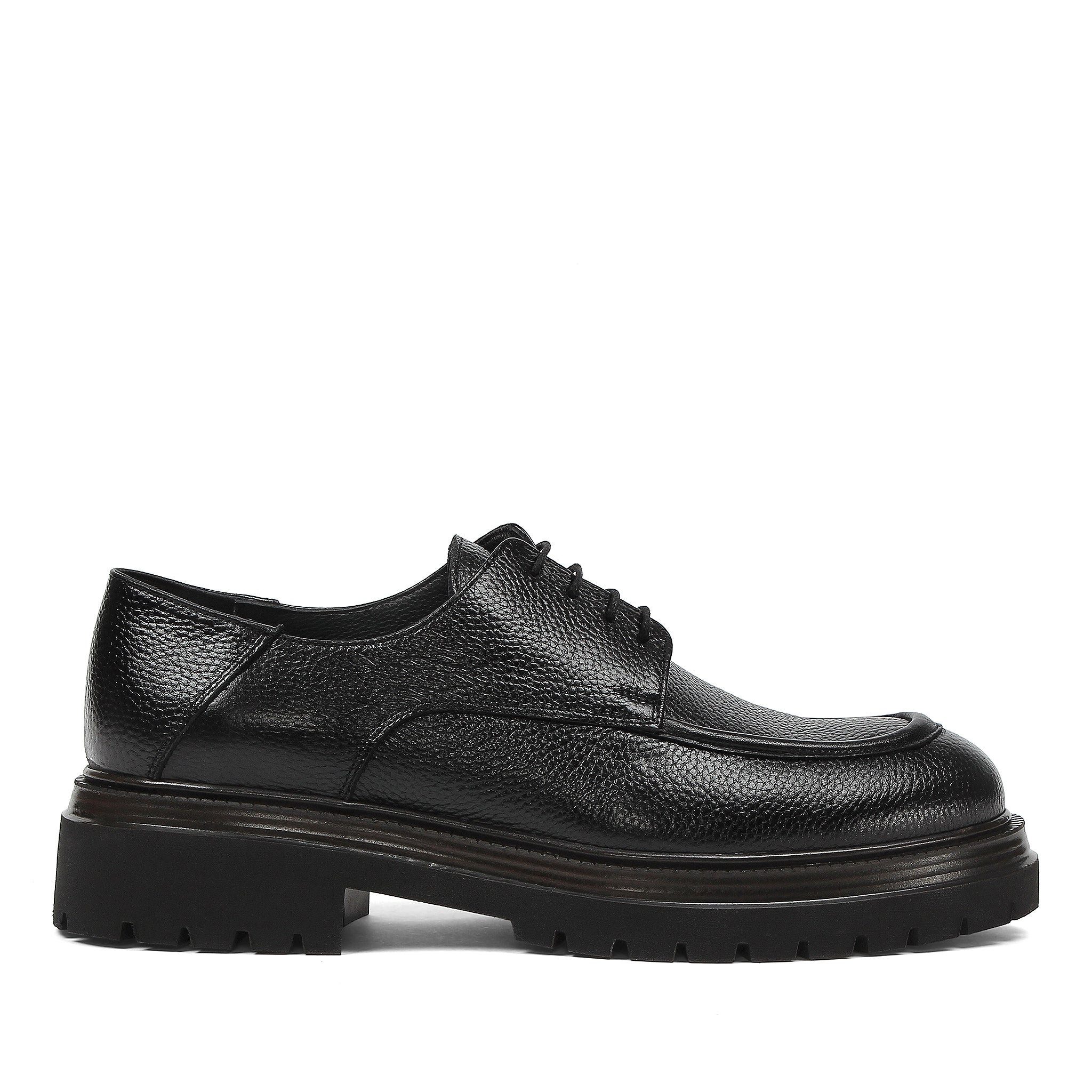 Celal Gültekin Plateau Schnürschuh Profilsohle Apron-Naht Herren Schnürschuh Narbenleder, Echtleder-Futter & Decksohle, Schwarz, 44