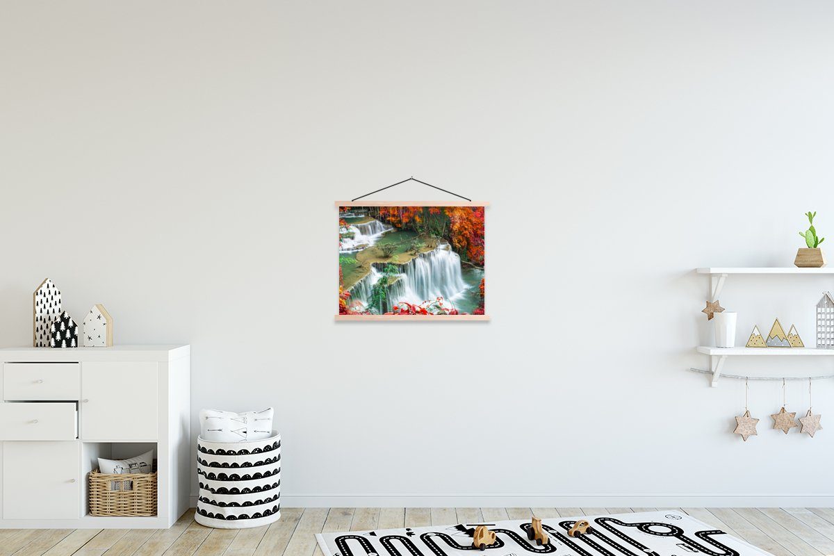 MuchoWow Poster Bäume - Wasserfall - Herbst - Natur, (1 St), Posterleiste, Textilposter für Wohnzimmer, Bilderleiste, Magnetisch