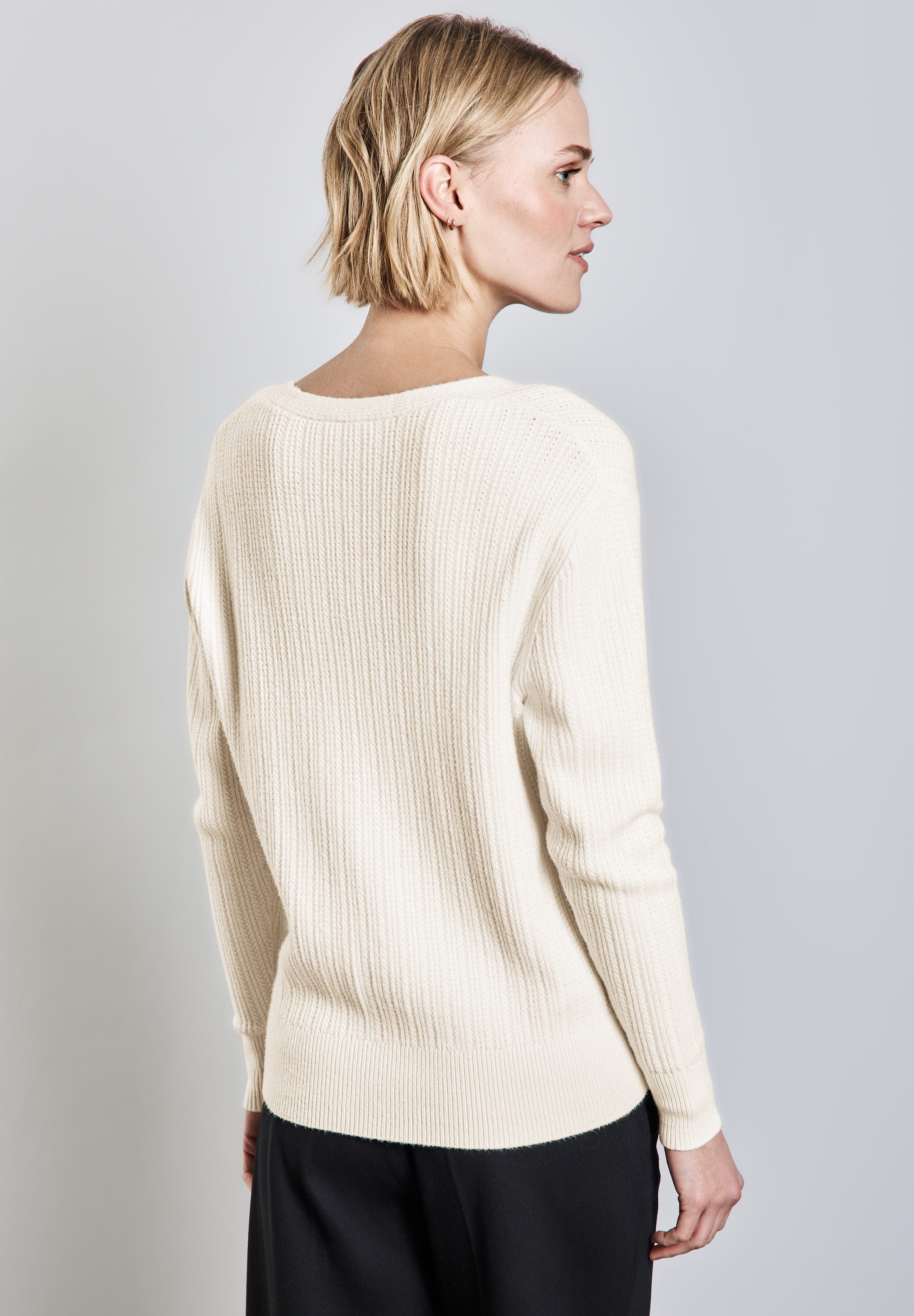 STREET ONE V-Ausschnitt-Pullover mit Rippstruktur günstig online kaufen