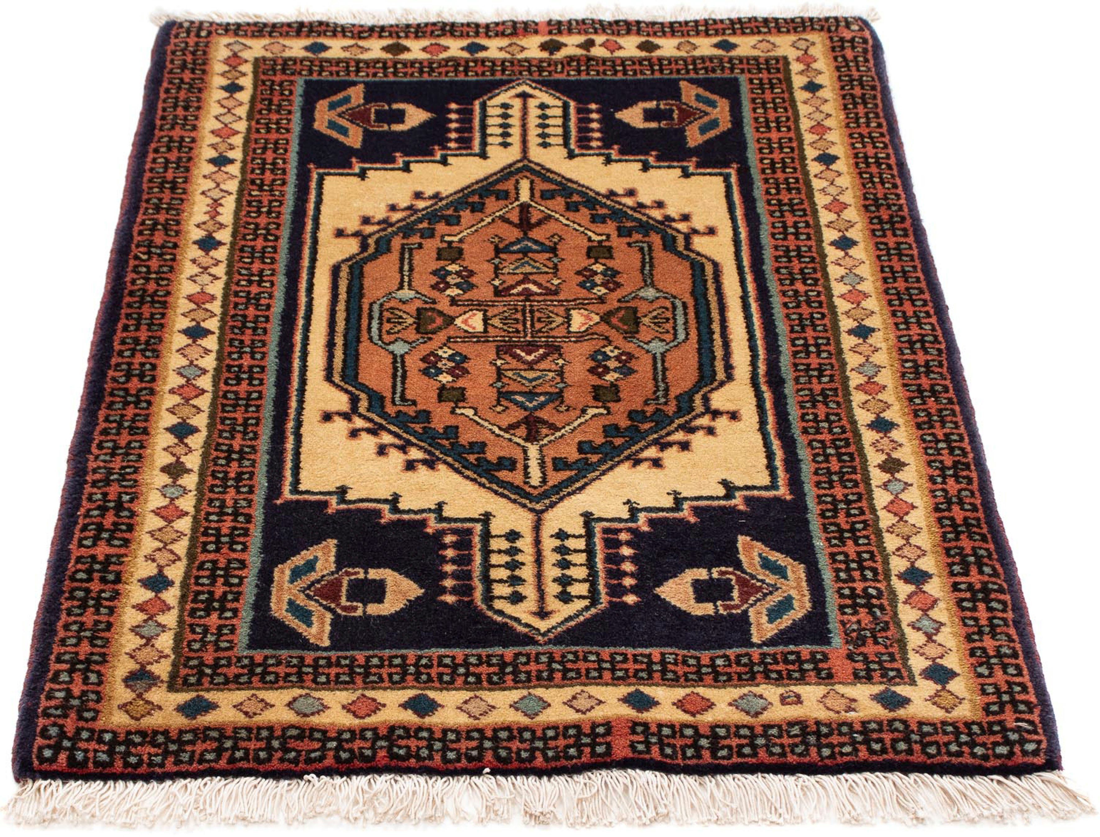 Orientteppich Perser - Nomadic - 95 x 65 cm - hellbraun, morgenland, rechteckig, Höhe: 10 mm, Wohnzimmer, Handgeknüpft, Einzelstück mit Zertifikat