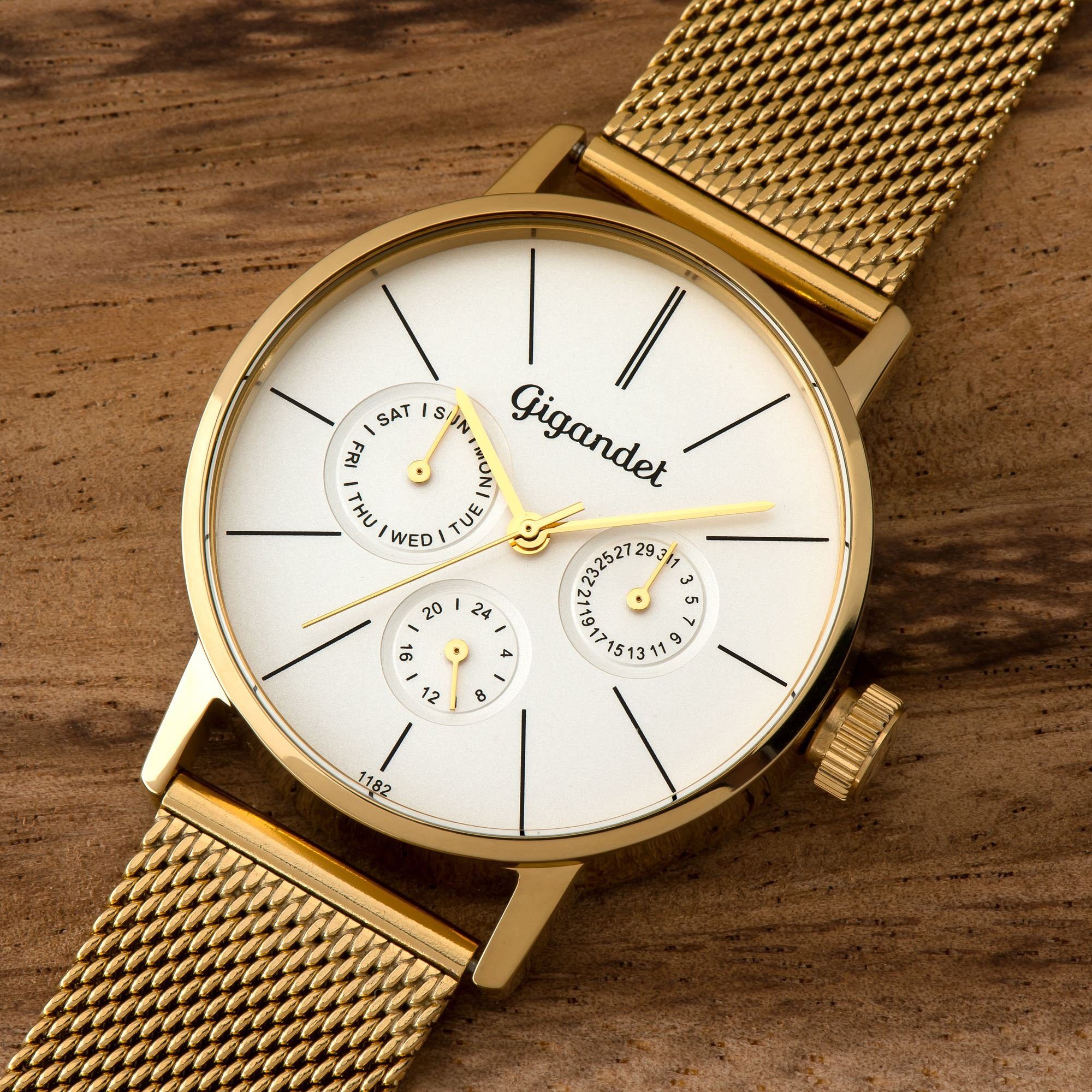 Gigandet Quarzuhr Damenuhr, Flach, Schlicht, 35mm, MINIMALISM G38-007, Mineralglas, Multifunktion, Lederband, 3bar/30m wasserdicht