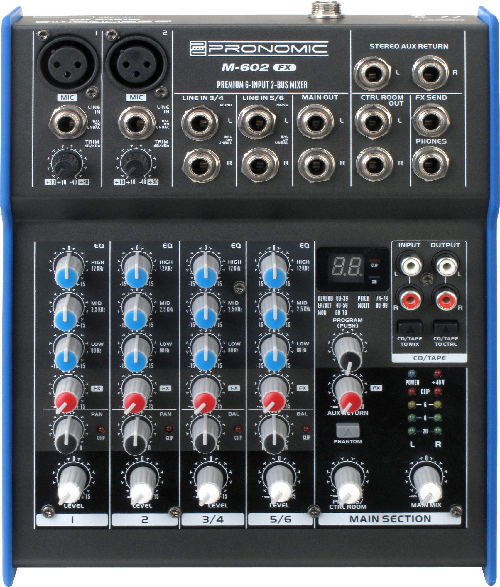 Pronomic Mischpult M-602FX 6-Kanal-Mischpult mit Effektprozessor, mit digitalem 24bit Multieffektprozessor
