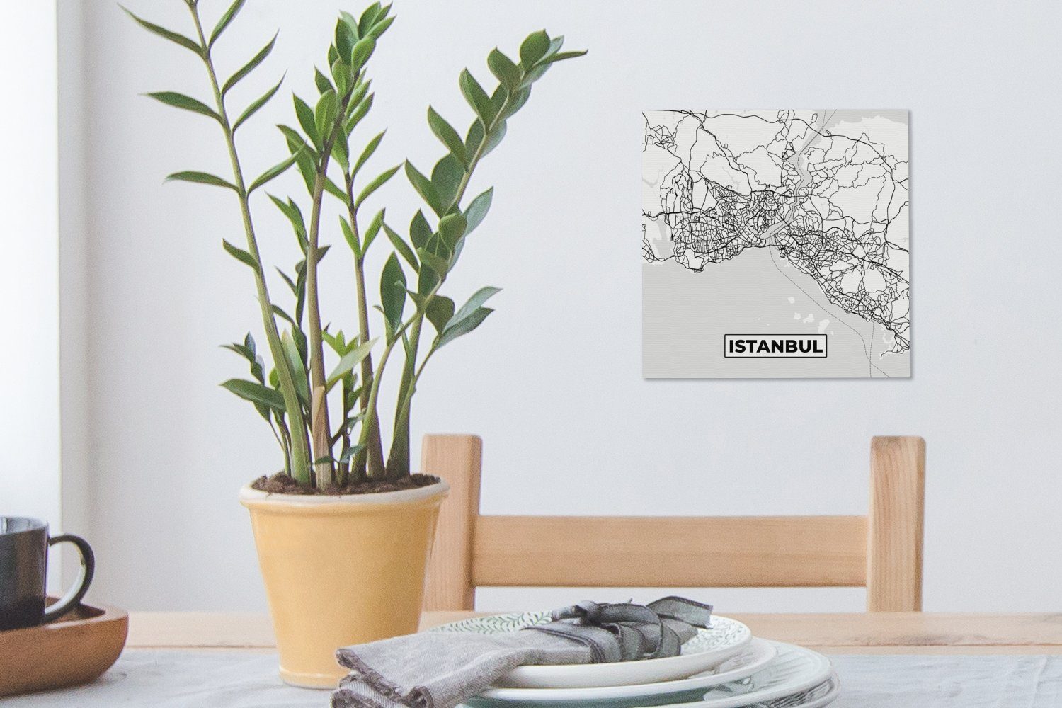 OneMillionCanvasses® Leinwandbild Karte - Istanbul Stadtplan, St), und weiß - Bilder Wohnzimmer Schlafzimmer Leinwand - für (1 Schwarz