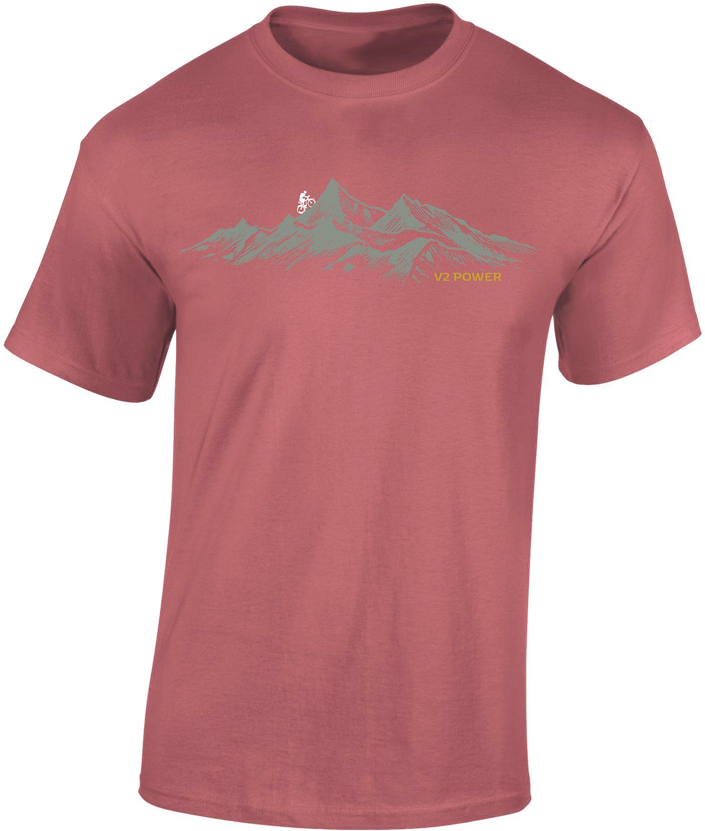 Baddery Print-Shirt Fahrrad T-Shirt : V2 Power - Sport Tshirts Herren - Mountainbike Shirt, hochwertiger Siebdruck, auch Übergrößen, aus Baumwolle