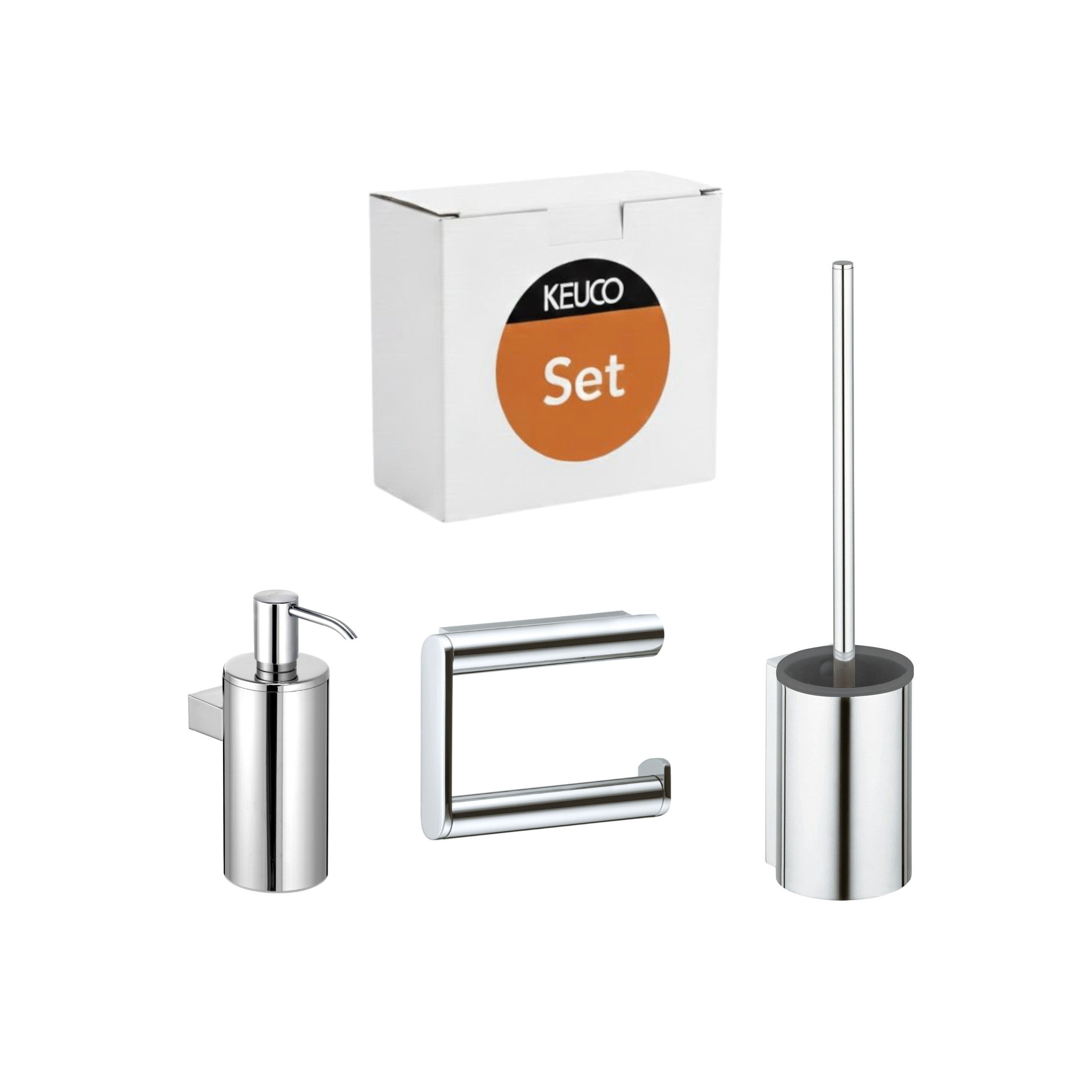 Keuco Badaccessoire-Set Plan aus Seifenspender, Toilettenpapierhalter und WC-Bürstengarnitur, 3-tlg., 250 ml, Made in Germany, verchromt