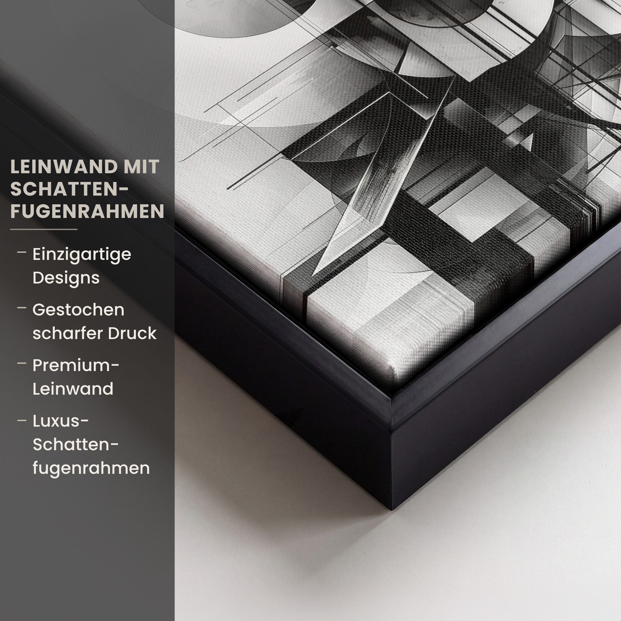 OneMillionCanvasses® Leinwandbild mit Rahmen - Abstrakt - Kunst - Modern - Schwarz und weiß, Fotodruck (1 St), Leinwand Bilder Klein, Wand Dekoration Aesthetic  – Bild 3 von 5