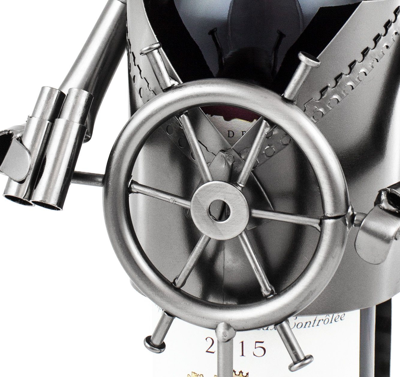 BRUBAKER Weinflaschenhalter Schiffskapitän Flaschenhalter, (inklusive Grußkarte), Metall Skulptur, Wein Geschenk, Kapitän Weinhalter