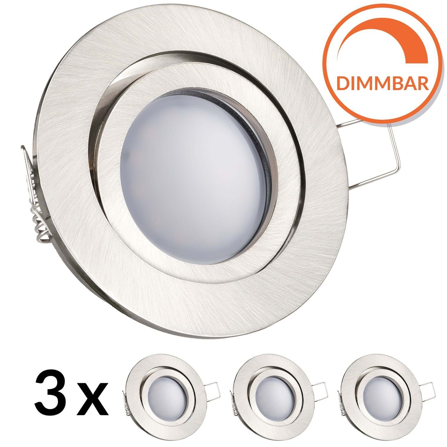 LEDANDO LED Einbaustrahler 3er LED Einbaustrahler Set EXTRA FLACH (35mm) in Silber gebürstet mit