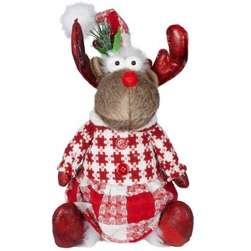 Christmas Paradise Weihnachtsfigur Elch sitzend 32cm (40cm) (Dekofiguren, 2 St., im Set), Rentier Pärchen, 2 Designs Mann und Frau, Weihnachtsdeko Rot-Weiss