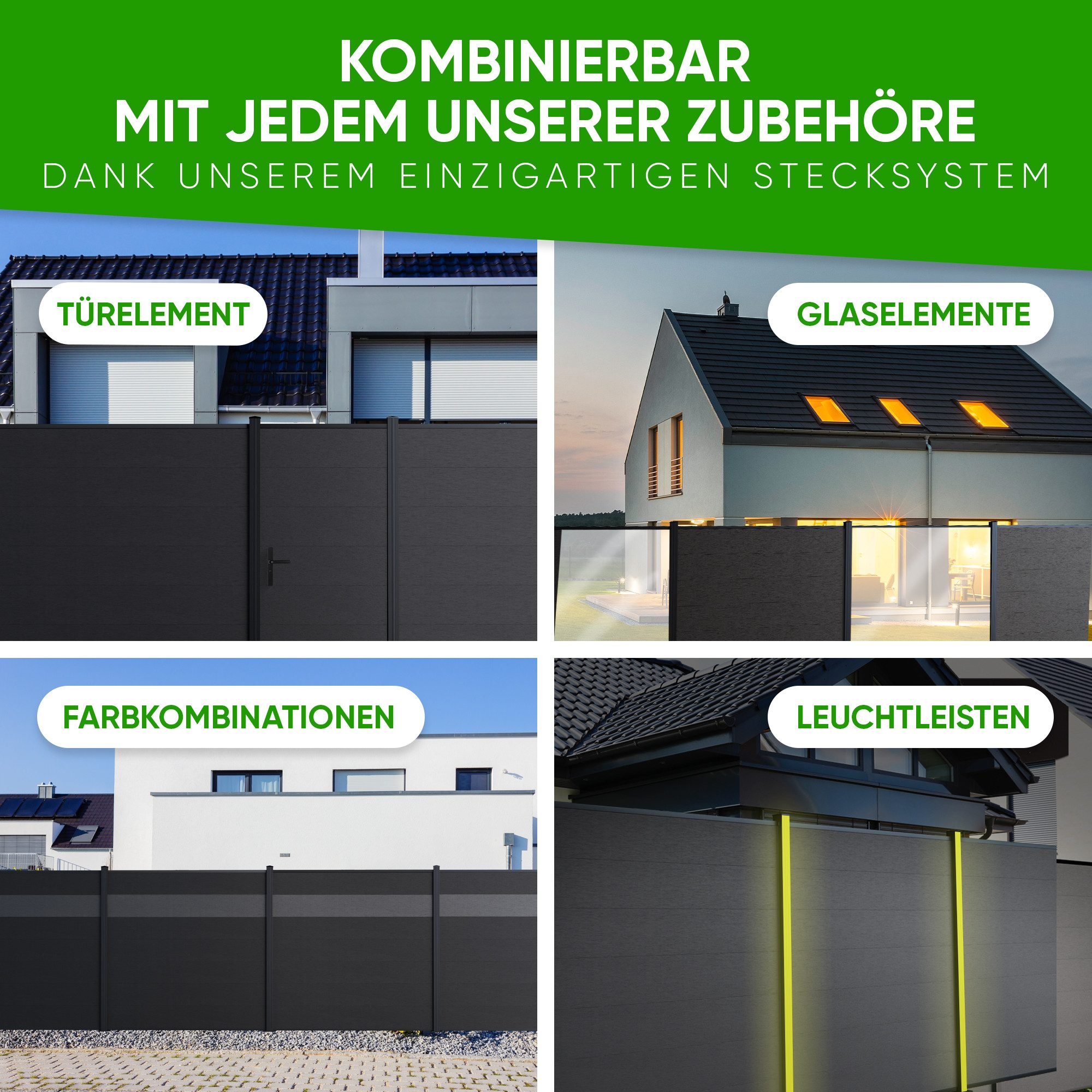 DeToWood Gartenzaun WPC Zaun Royal Plus - halbes Zaunelement, (Zaunelement und Pfosten, Set enthält Zaunelement und einen Pfosten), Stabile Bauweise durch massive Aluminiumpfosten