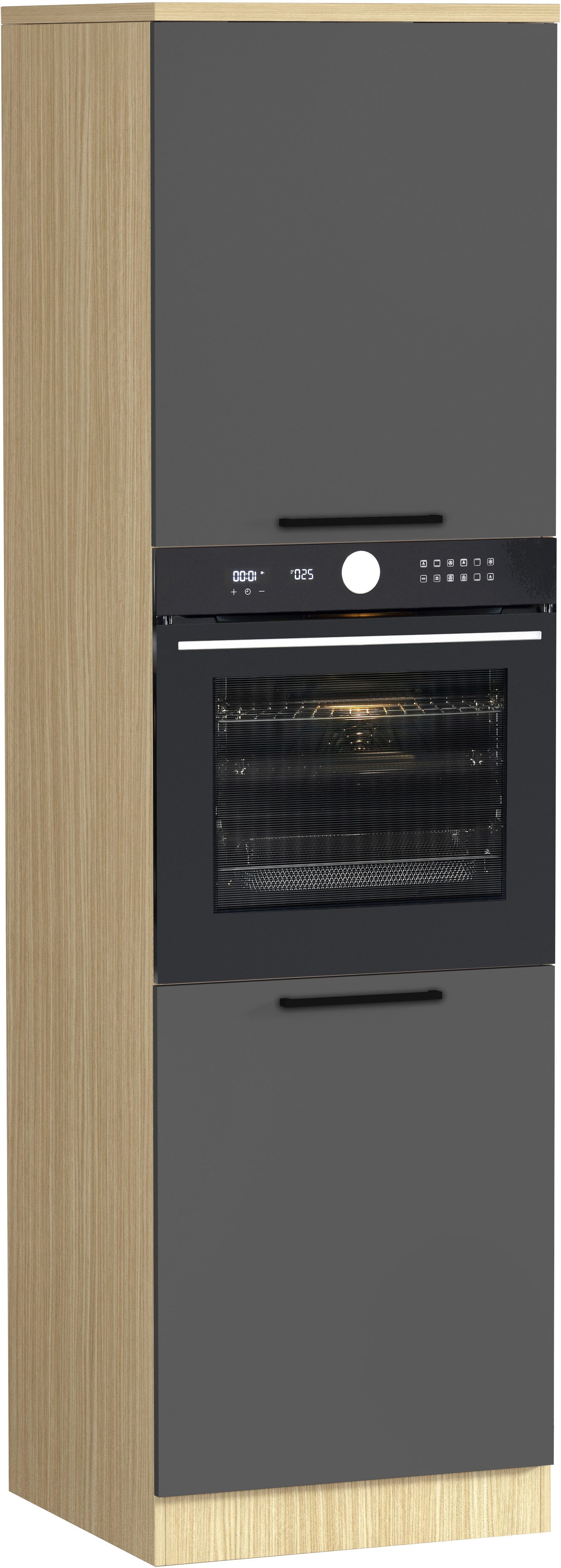 KOCHSTATION Backofenumbauschrank Luna, Backofenschrank, Backofen-Hochschrank, Made in Italy B/T/H: 60×60×214,5 cm, Oberplatte mit 25 mm Stärke